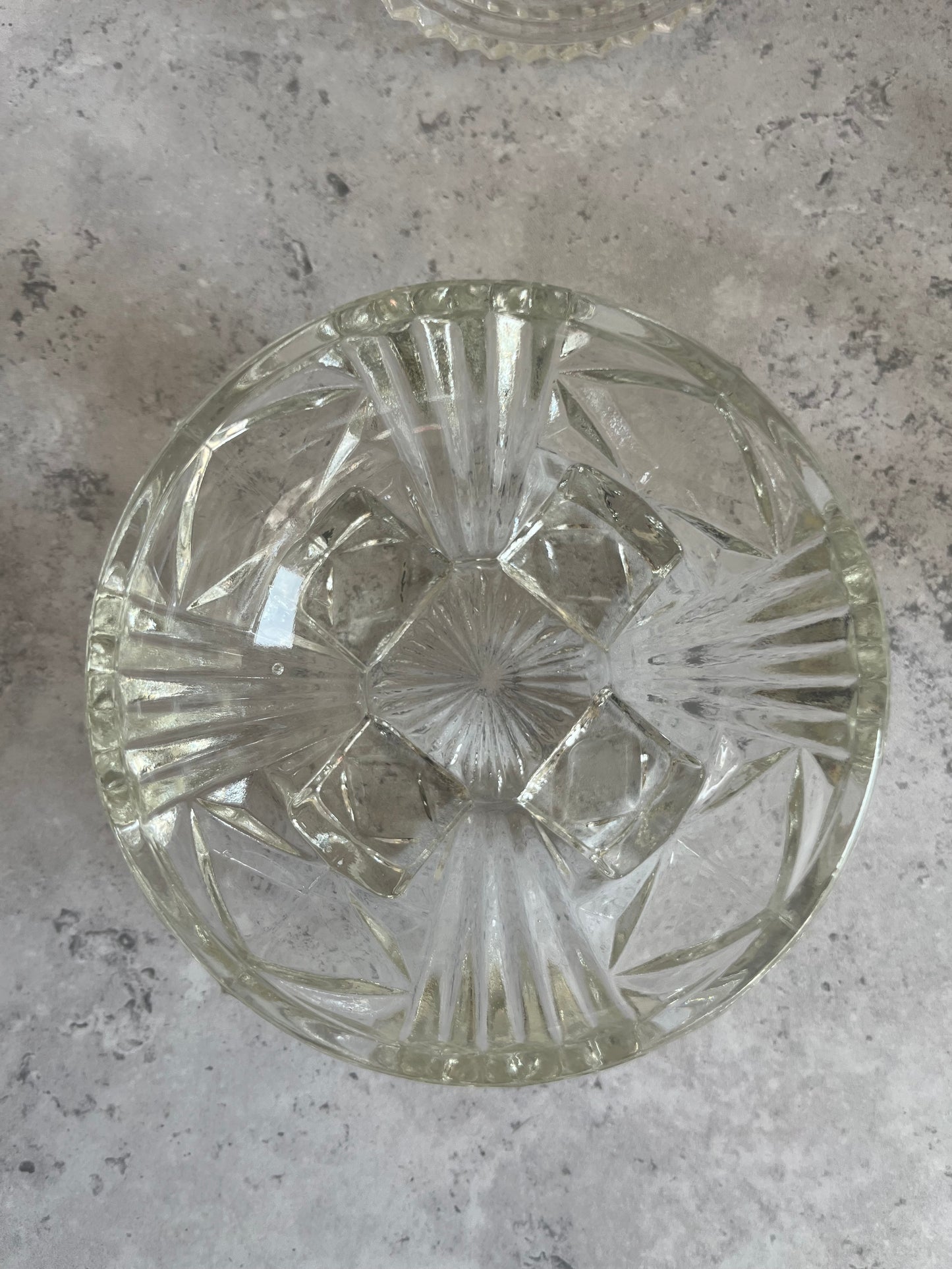 Vintage Set Of 2 Bagley & Co Clear Glass Art Deco Trinket Dishes Lidded & Footed