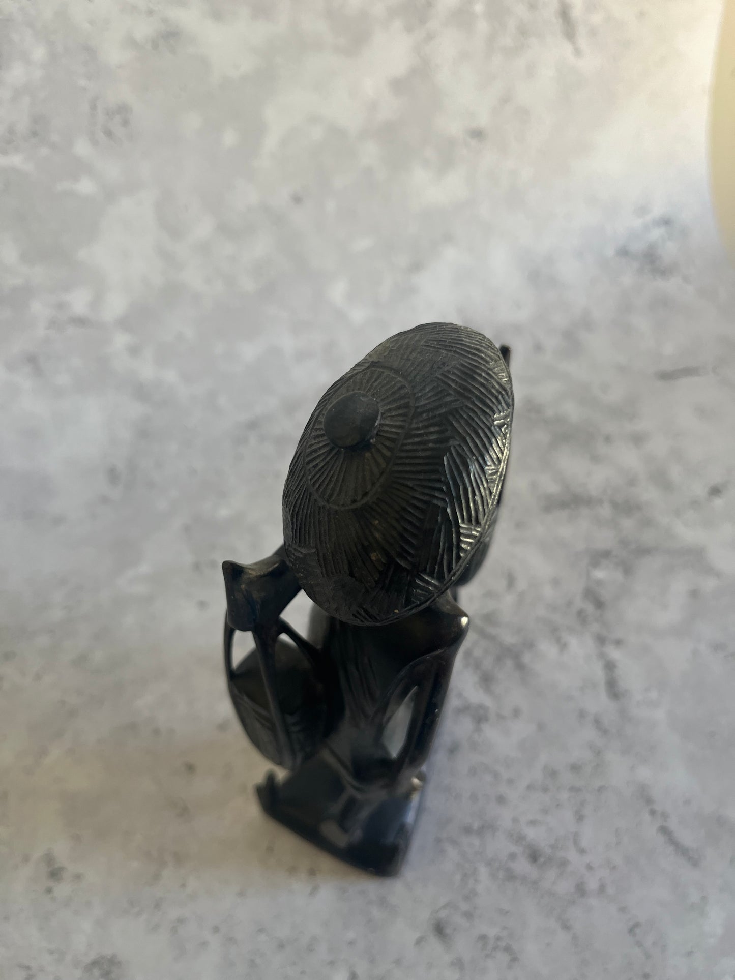 Hand Carved Wooden Asian Figurine Male Rice Farmer Ornament