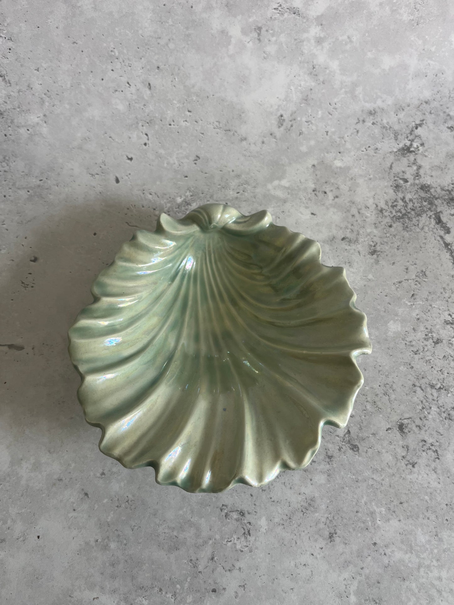 Studio Pottery Pale Green Iridescent Shell Shaped Bon Bon Dish