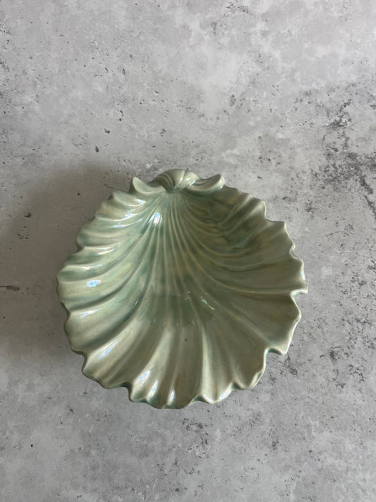 Studio Pottery Pale Green Iridescent Shell Shaped Bon Bon Dish