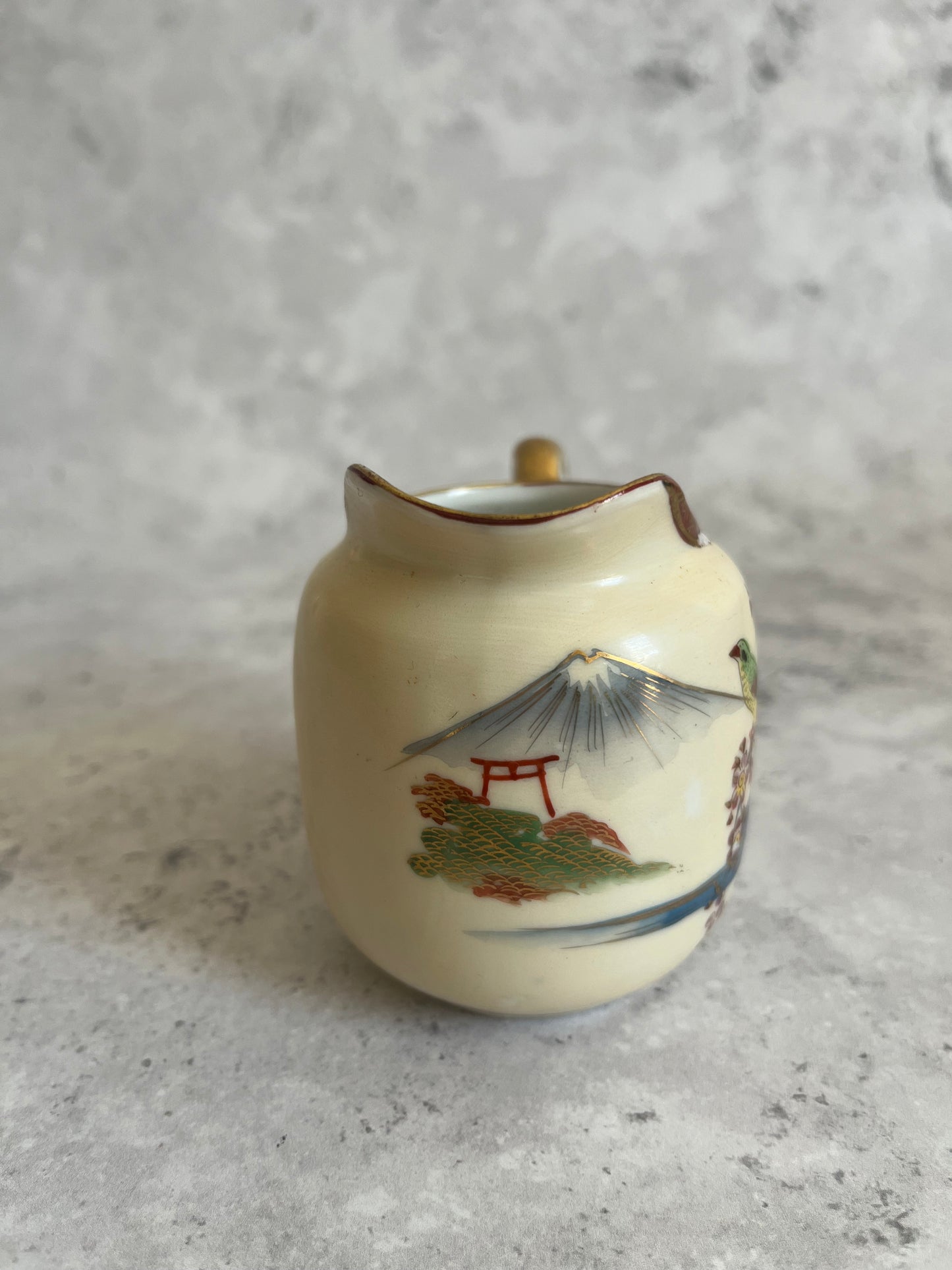 Vintage Japanese Kutani Coffee Pot & Creamer Cherry Blossom Scene Teapot