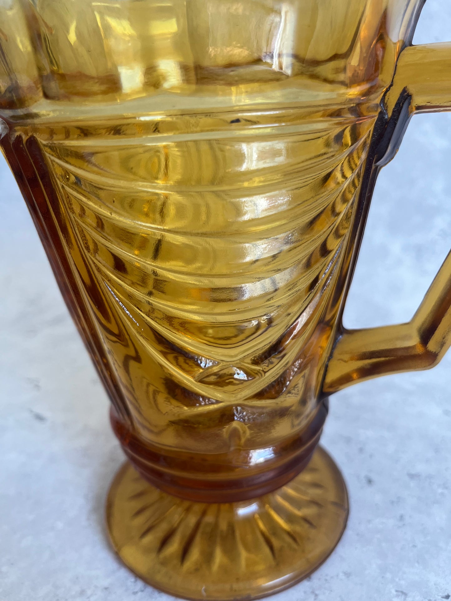 Sowerby Pressed Amber Glass Water Jug Art Deco Pitcher 1930’s Glassware