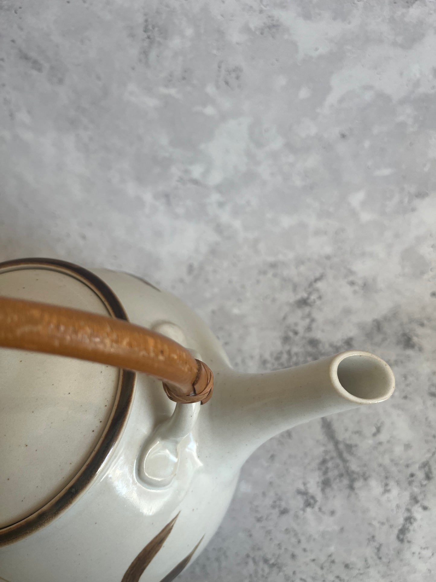 Vintage Asian Style Large Hand Painted Teapot Bamboo Handle
