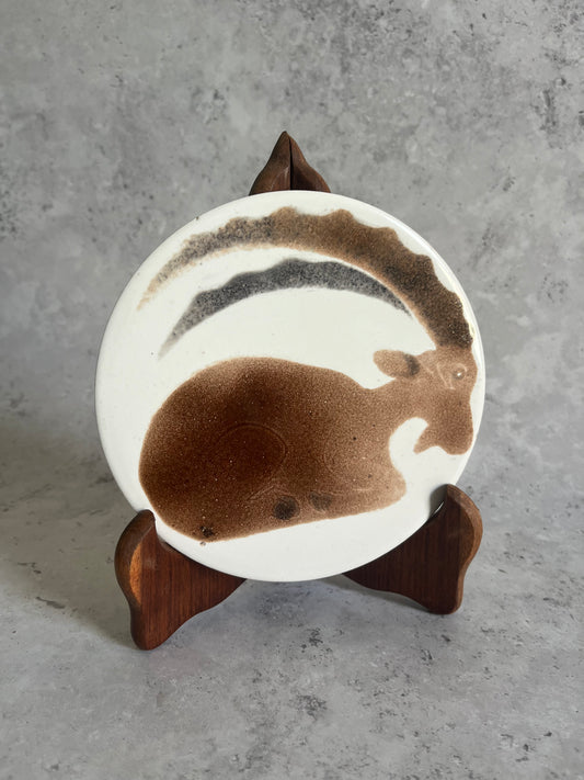 Vintage Hand Painted H&R Johnson Antelope Wall Tile Ceramic Trivet