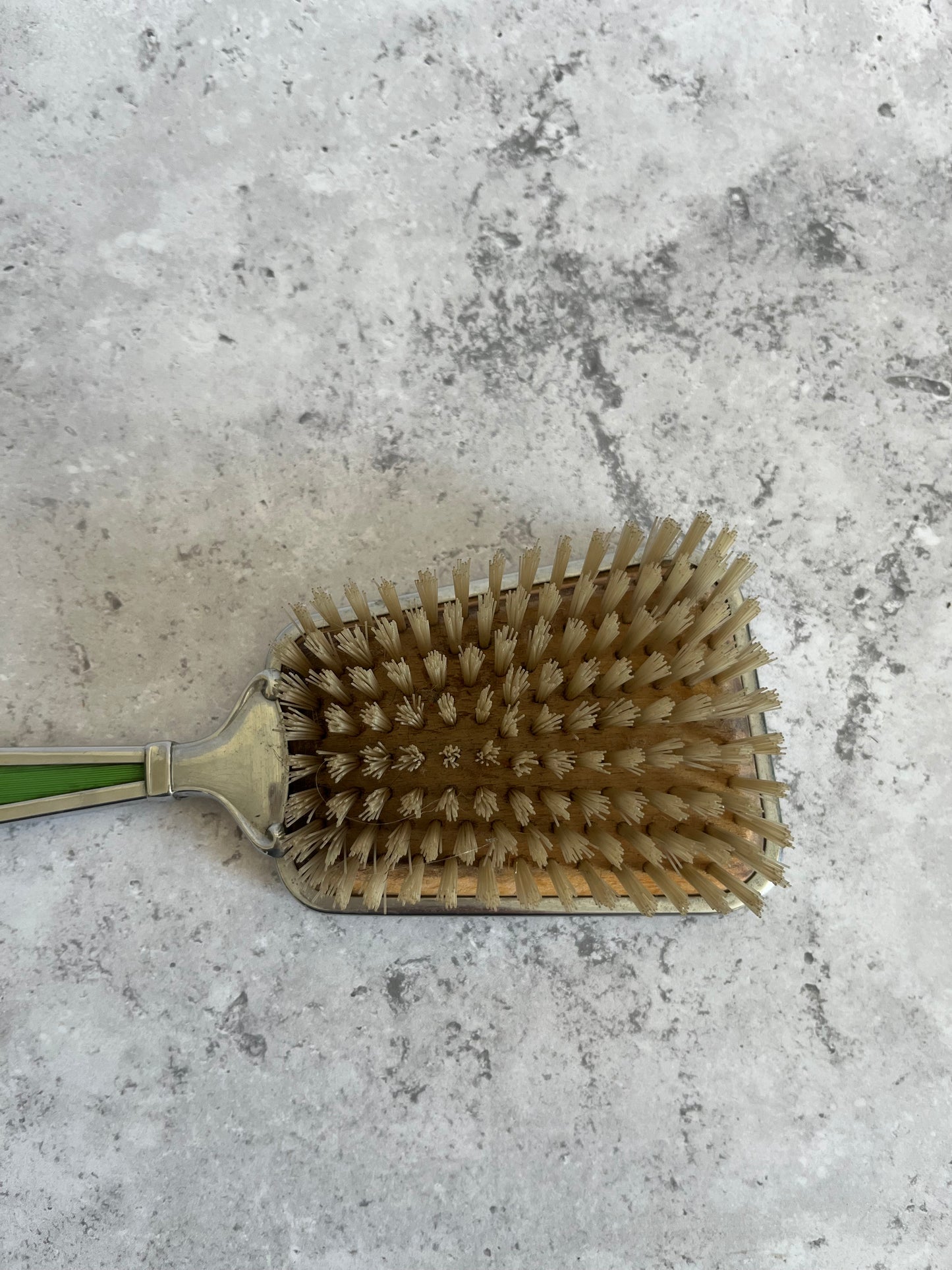 Vintage Art Deco Faux Guilloche Enamel Hair Brush Green Starburst Design