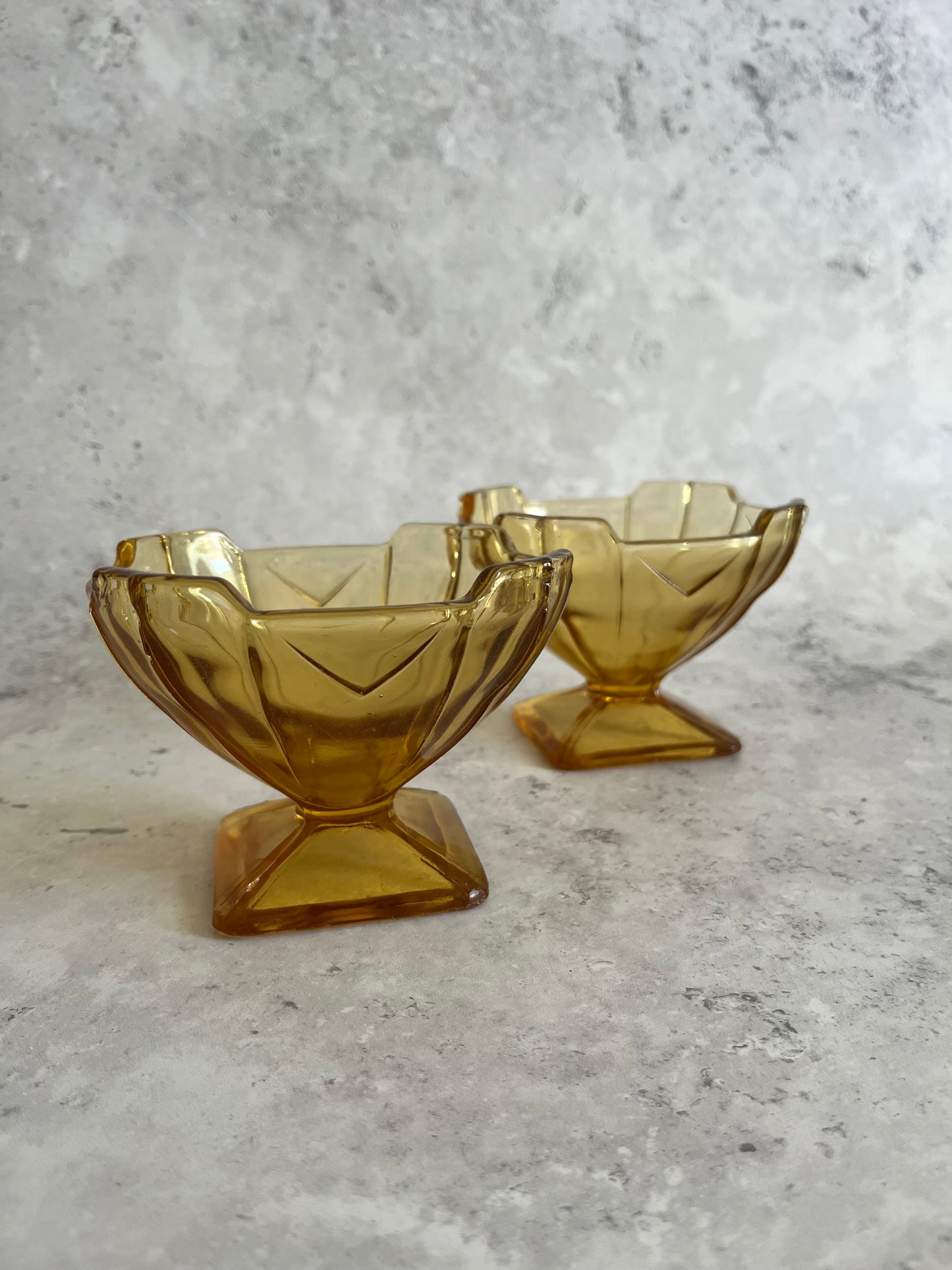 Vintage Sowerby Art Deco Dessert Dishes Set Of 2 Chevron Trifle Bowls