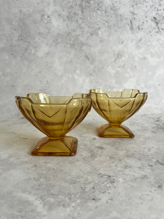 Vintage Sowerby Art Deco Dessert Dishes Set Of 2 Chevron Trifle Bowls