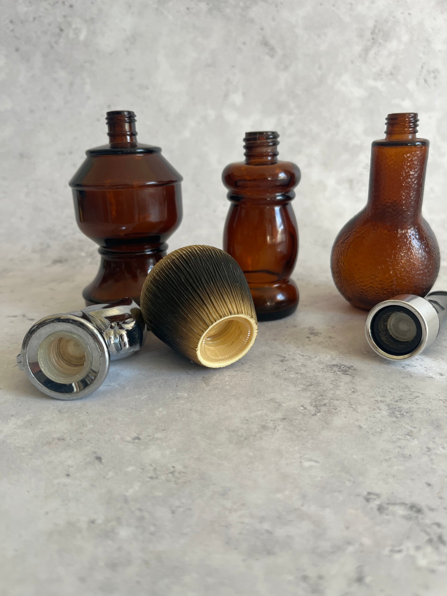 Vintage 1970’s Set Of 3 Avon Perfume Bottles Pipe Knight & Brush Empty