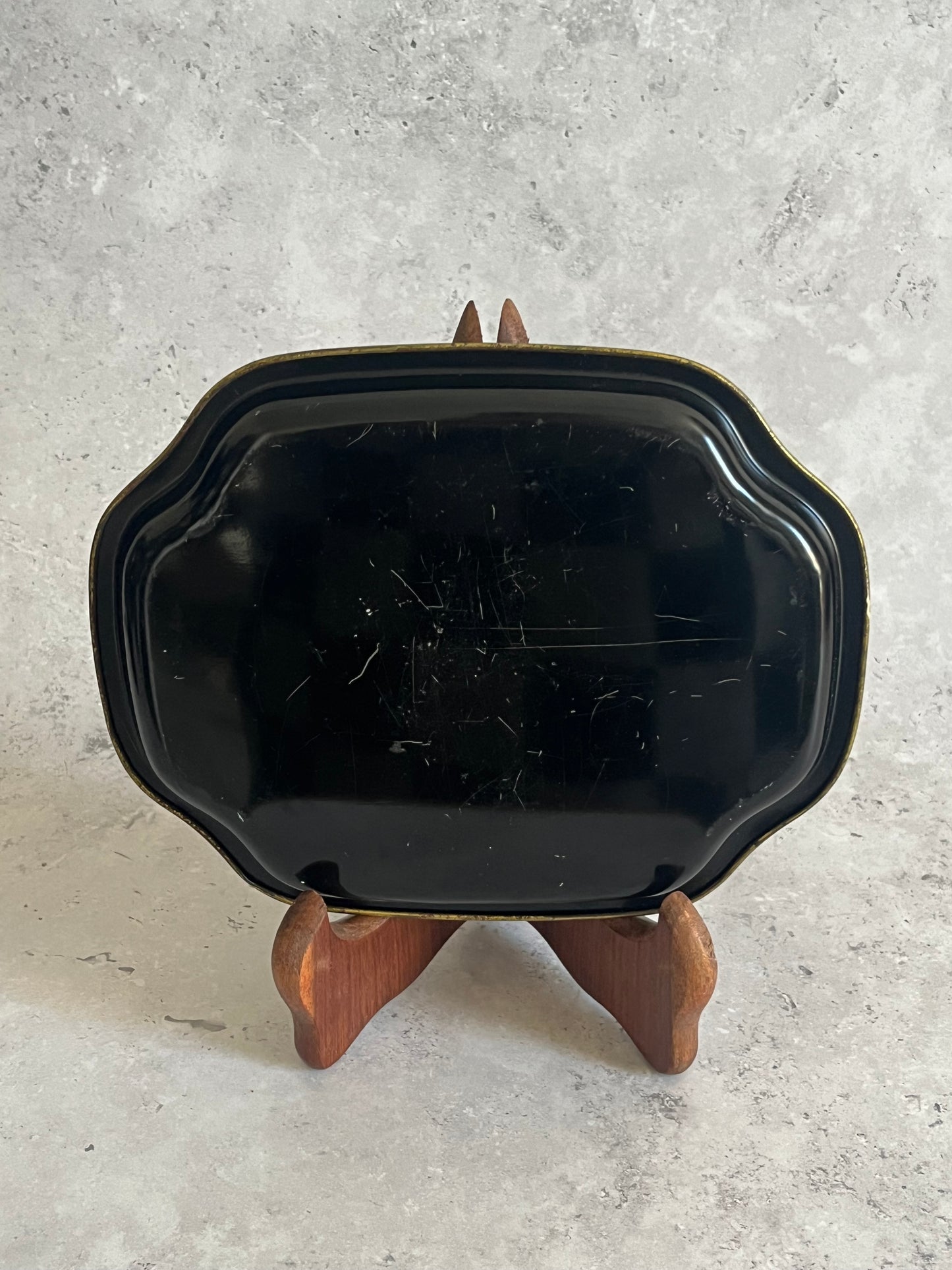 Vintage Spirit Shot Metal Serving Tray Black Gold Detail Retro Brewiana