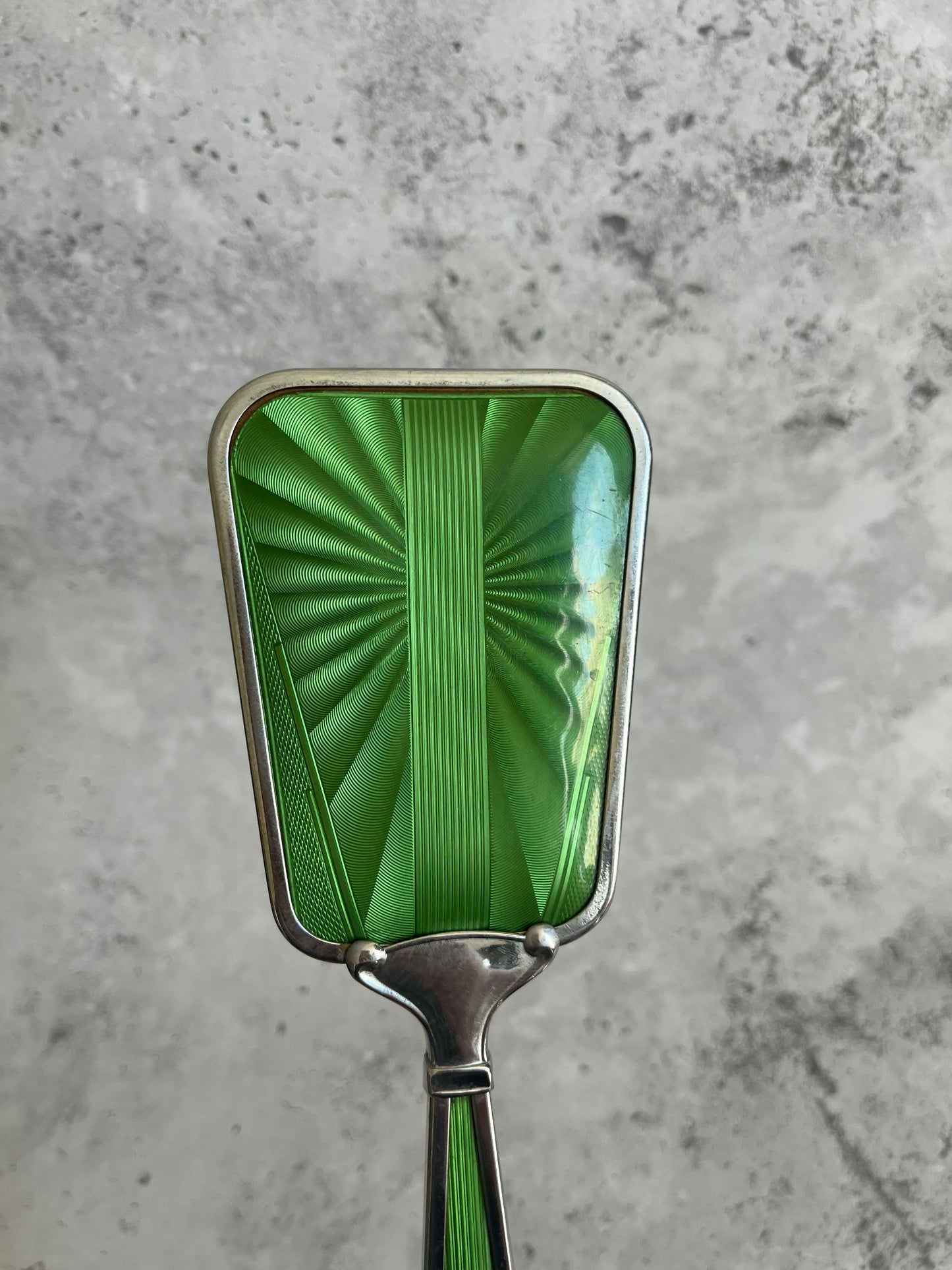 Vintage Art Deco Faux Guilloche Enamel Hair Brush Green Starburst Design