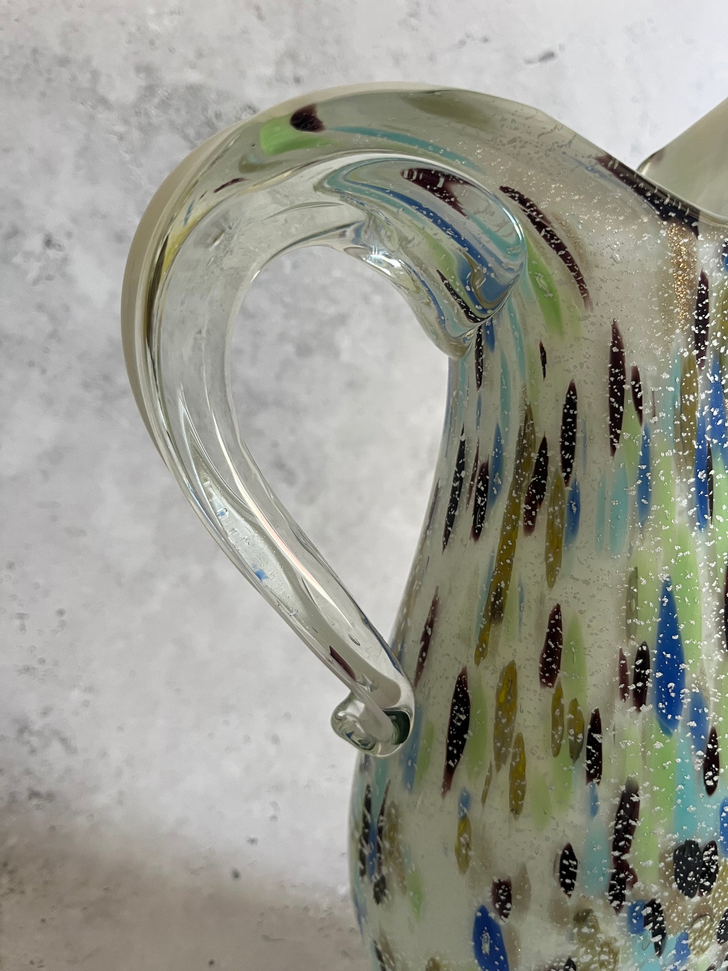 Vintage Murano Confetti Style Jug Italian Glass Pitcher Multi Walled Glass