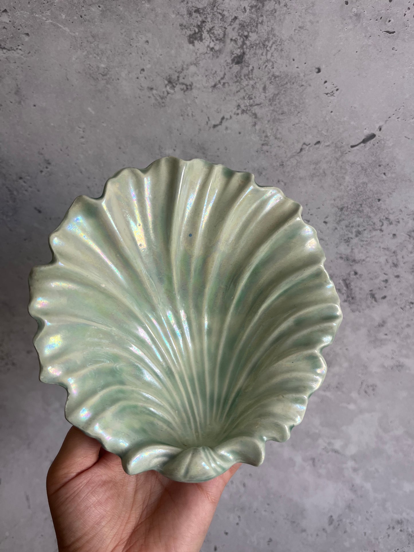 Studio Pottery Pale Green Iridescent Shell Shaped Bon Bon Dish