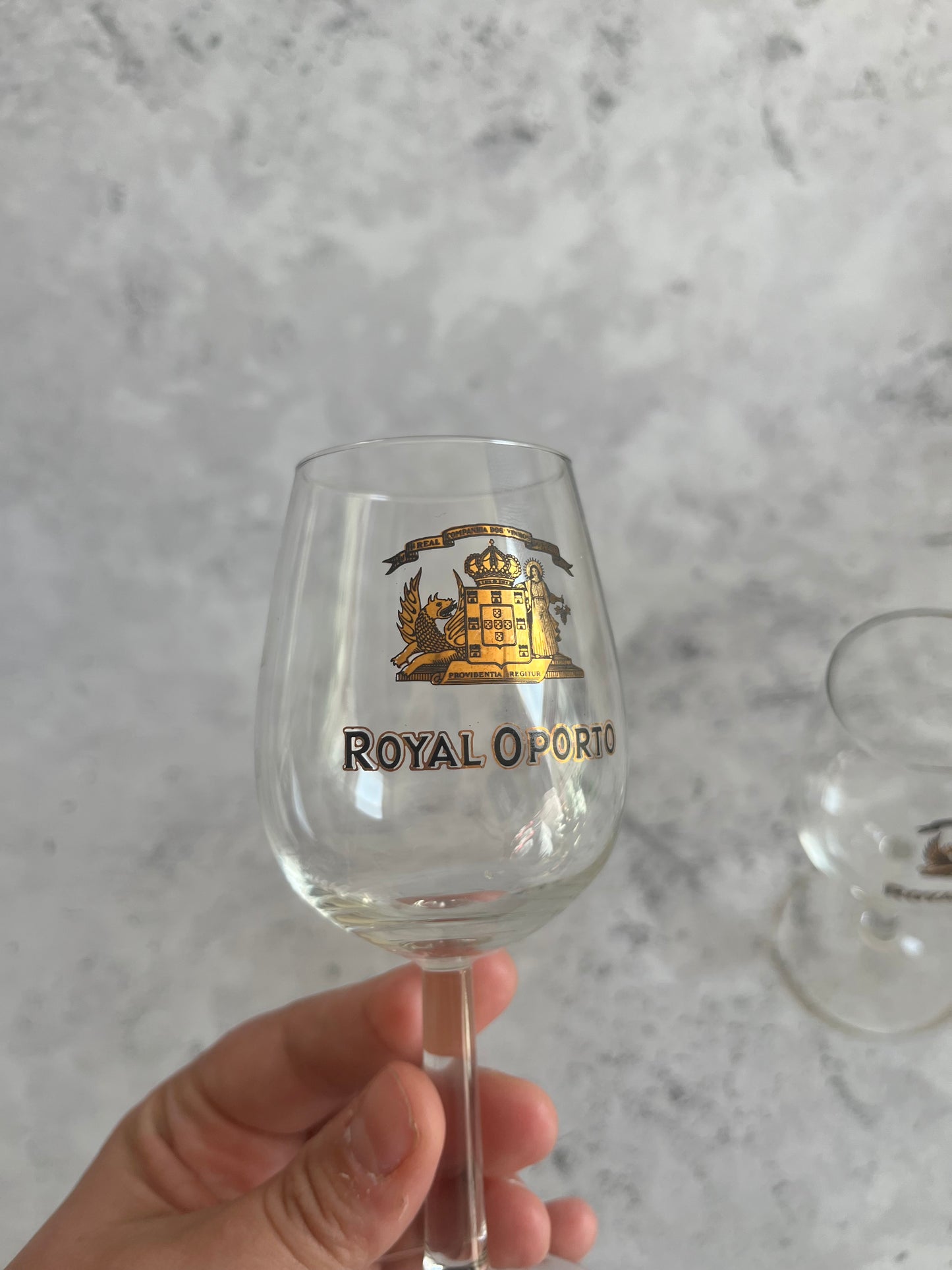 Vintage Royal Oporto Set Of 2 Clear Glass Port Glasses Gilt Detail