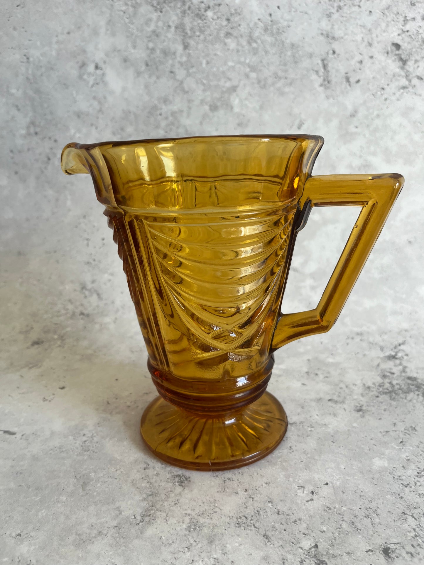 Sowerby Pressed Amber Glass Water Jug Art Deco Pitcher 1930’s Glassware