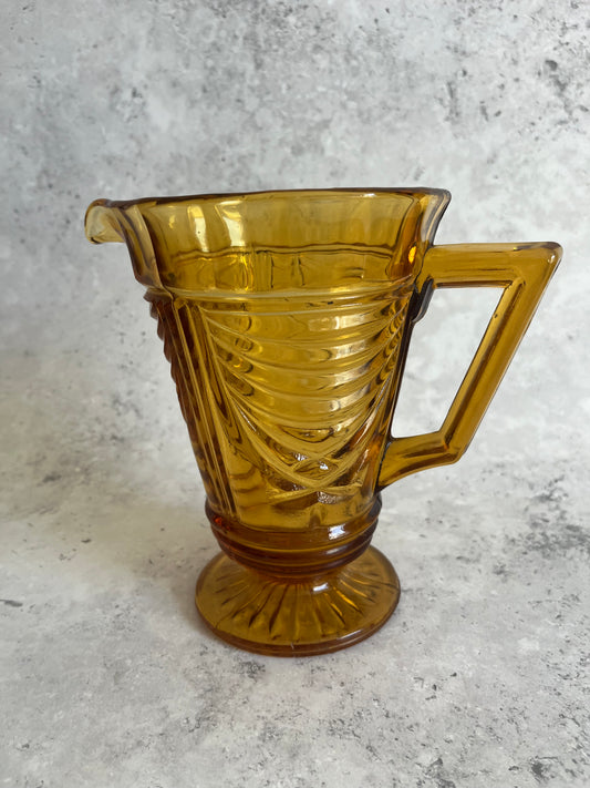 Sowerby Pressed Amber Glass Water Jug Art Deco Pitcher 1930’s Glassware