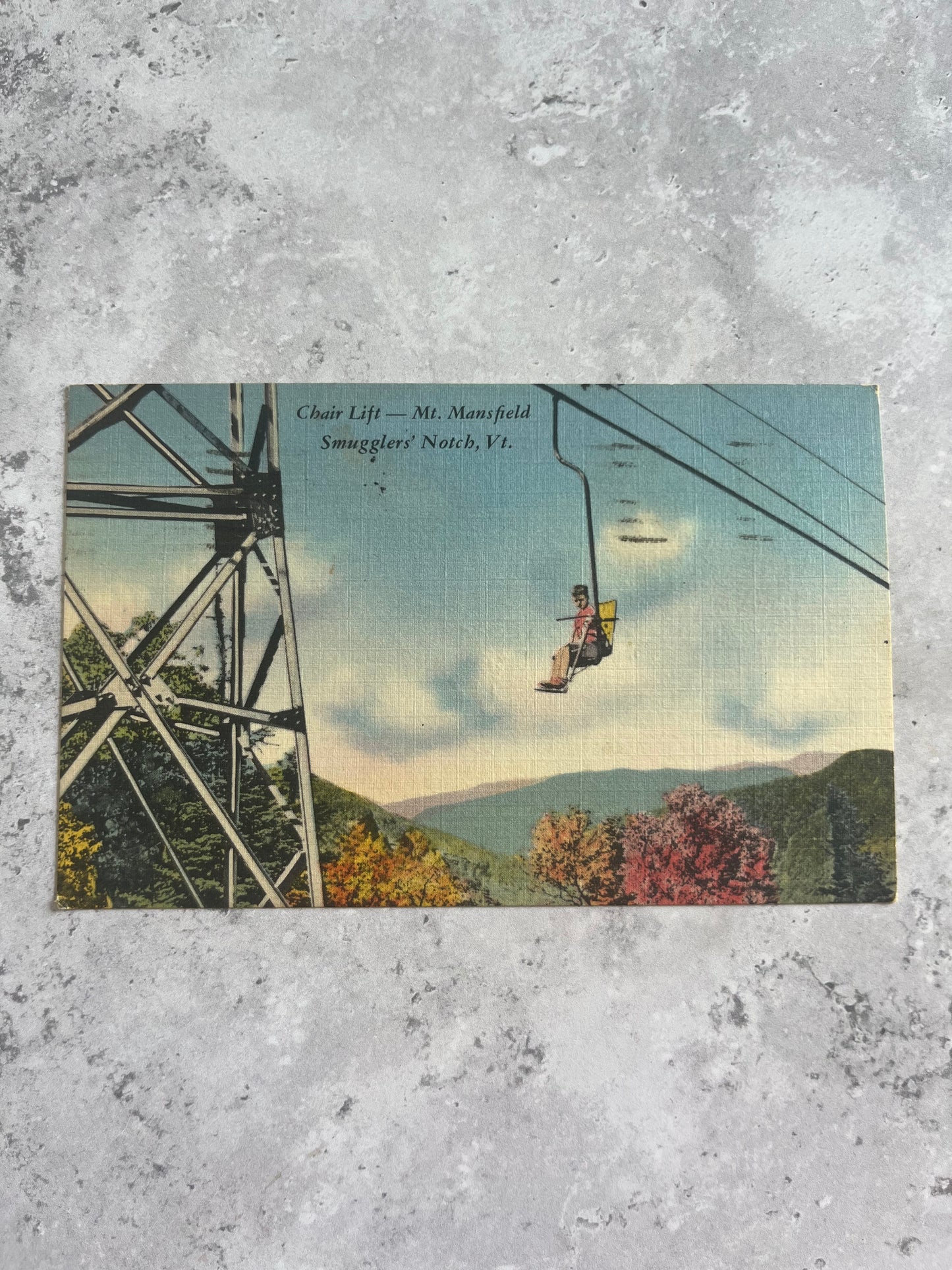 Vintage American Mt. Mansfield Smugglers Notch Vermont Chair Lift Souvenir Blank Postcard