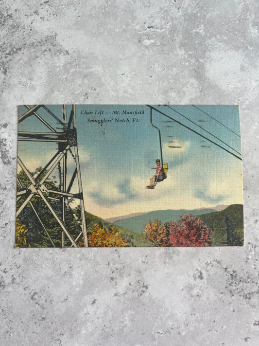 Vintage American Mt. Mansfield Smugglers Notch Vermont Chair Lift Souvenir Blank Postcard