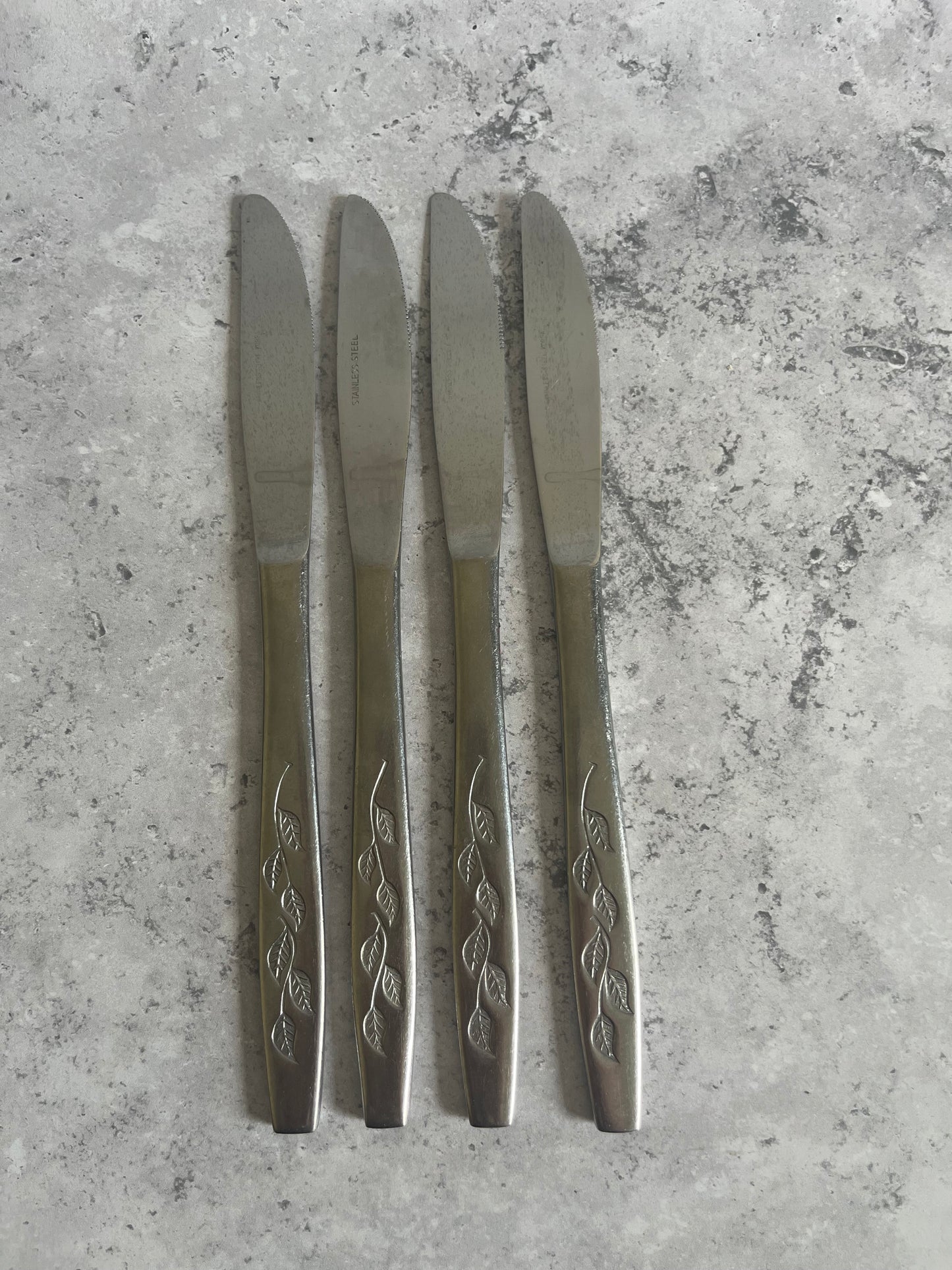 National Stainless Haiti Leaf Pattern Set Of 4 Vintage Table Knives Stainless Steel Cutlery
