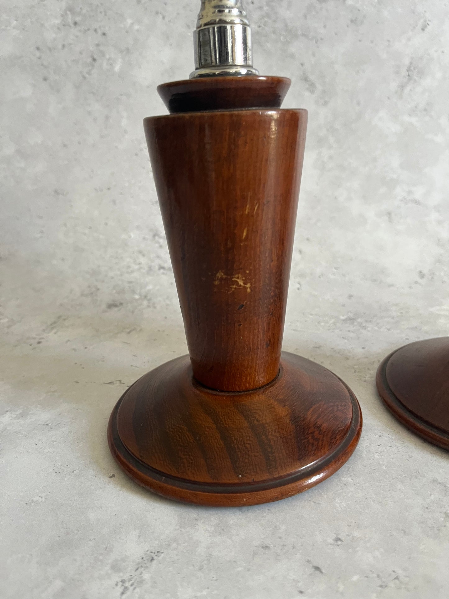 Antique Turned Wooden Silver Coloured Metal Candlesticks Art Deco Candle Holders