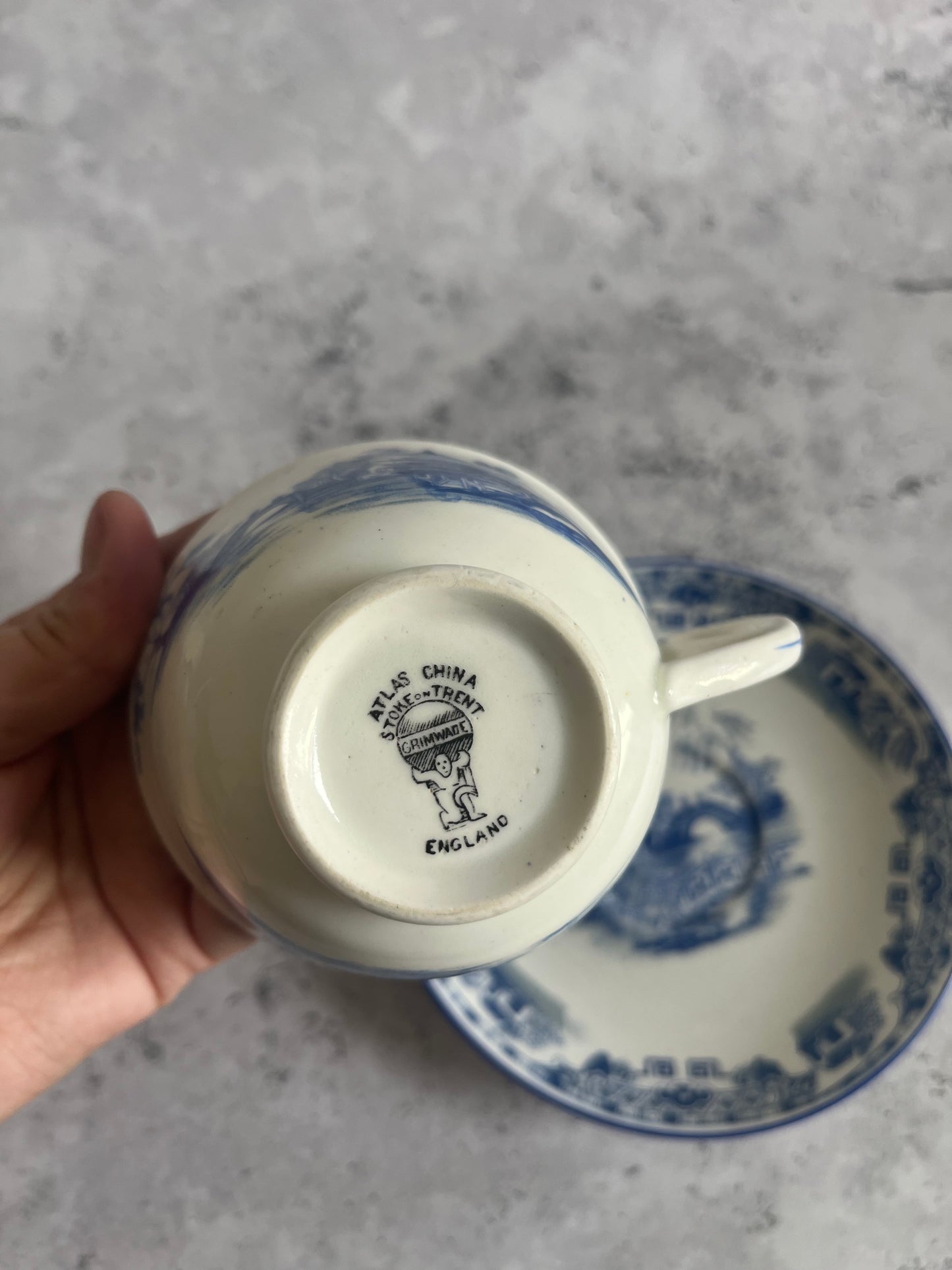 Grimwade Atlas China Blue Willow Pattern Teacup & Saucer 1930s Transferware