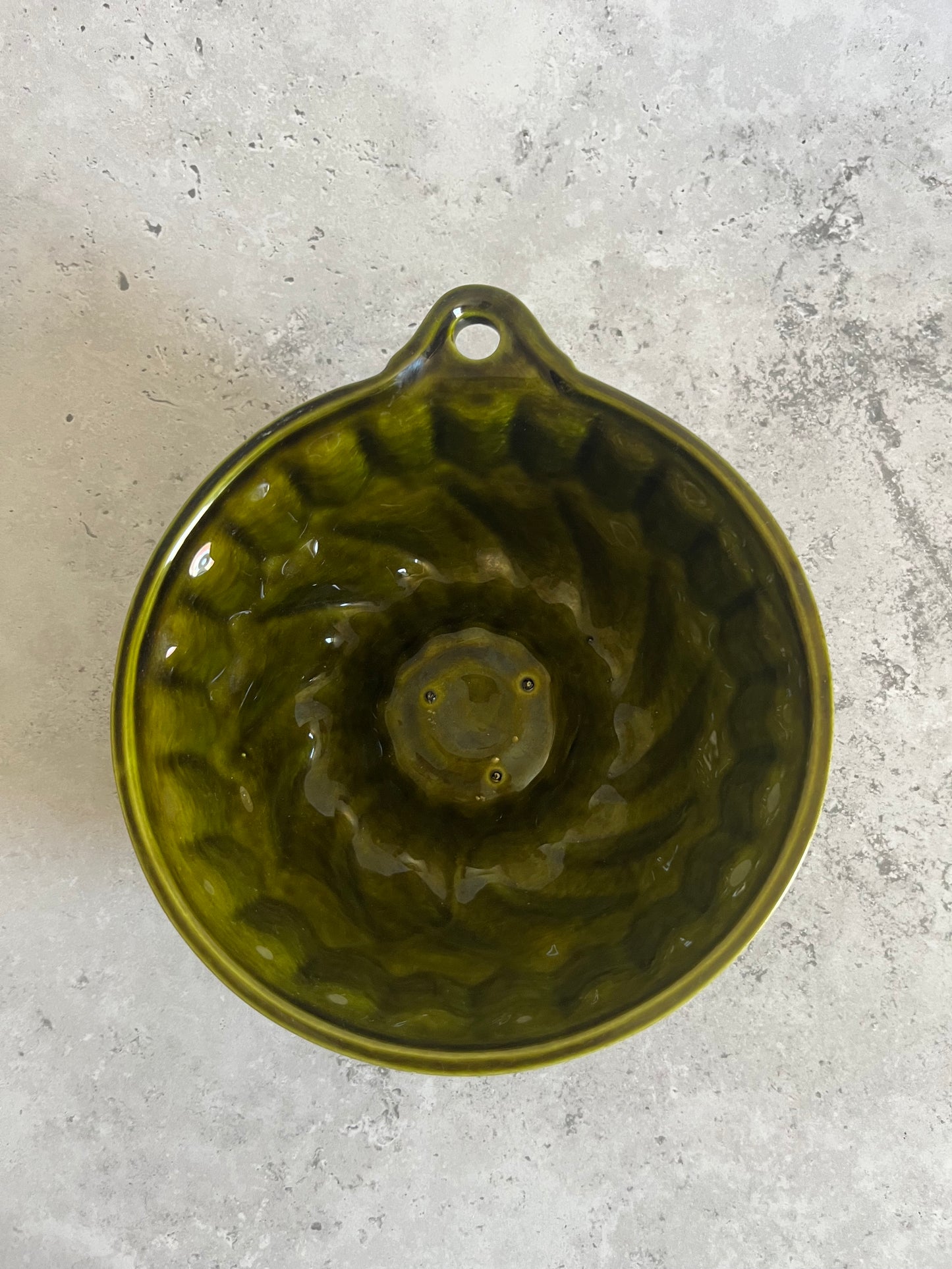 Vintage Green Glazed Ceramic Jelly Mould Wall Hanging Aspic Mould