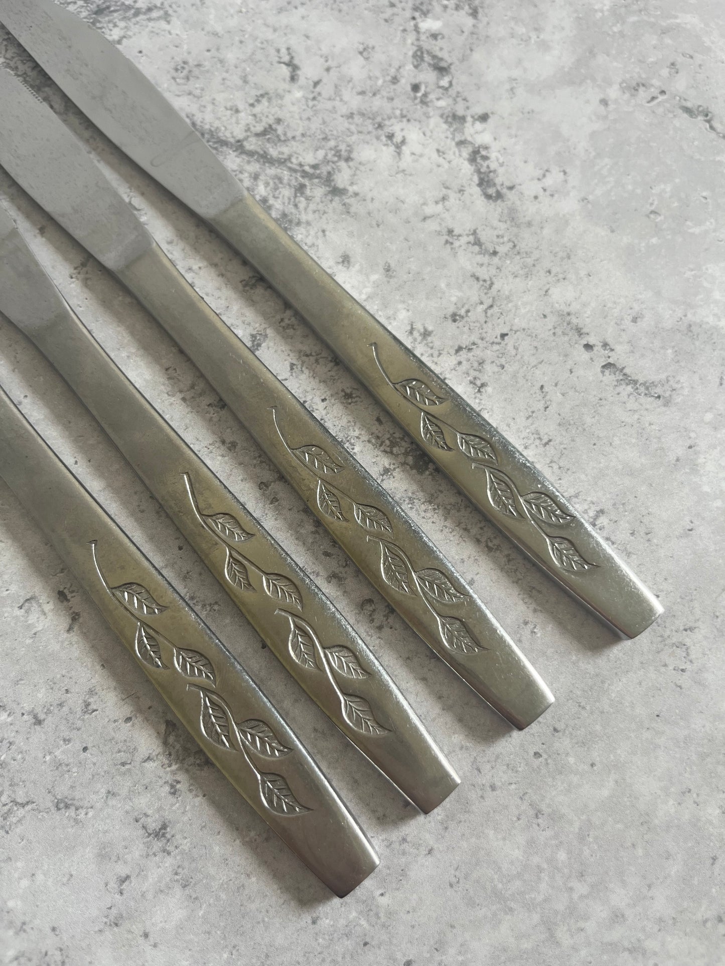 National Stainless Haiti Leaf Pattern Set Of 4 Vintage Table Knives Stainless Steel Cutlery
