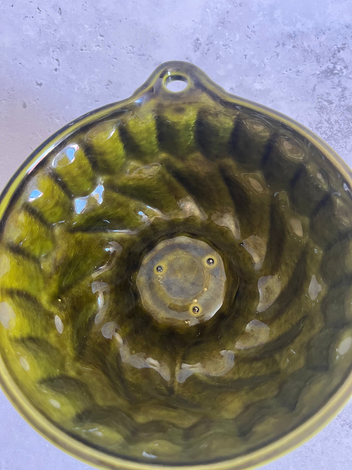 Vintage Green Glazed Ceramic Jelly Mould Wall Hanging Aspic Mould