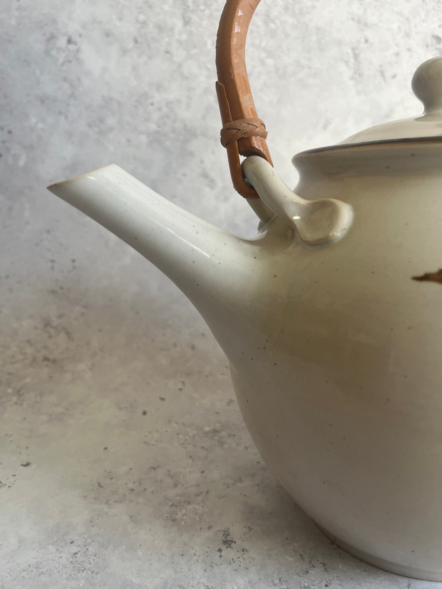 Vintage Asian Style Large Hand Painted Teapot Bamboo Handle