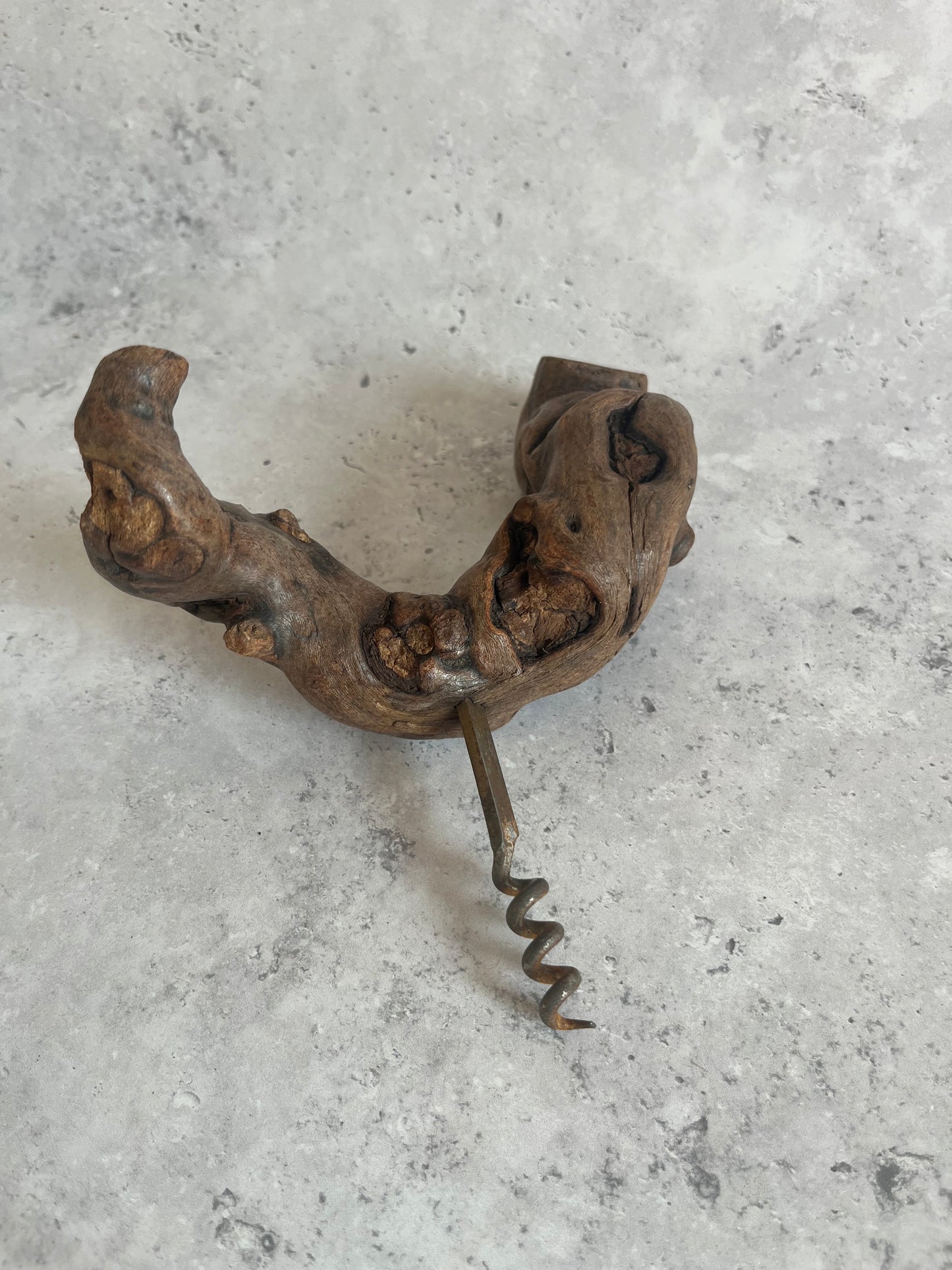Vintage Root Wood Handle Corkscrew Grape Vine Retro Barware Bottle Opener