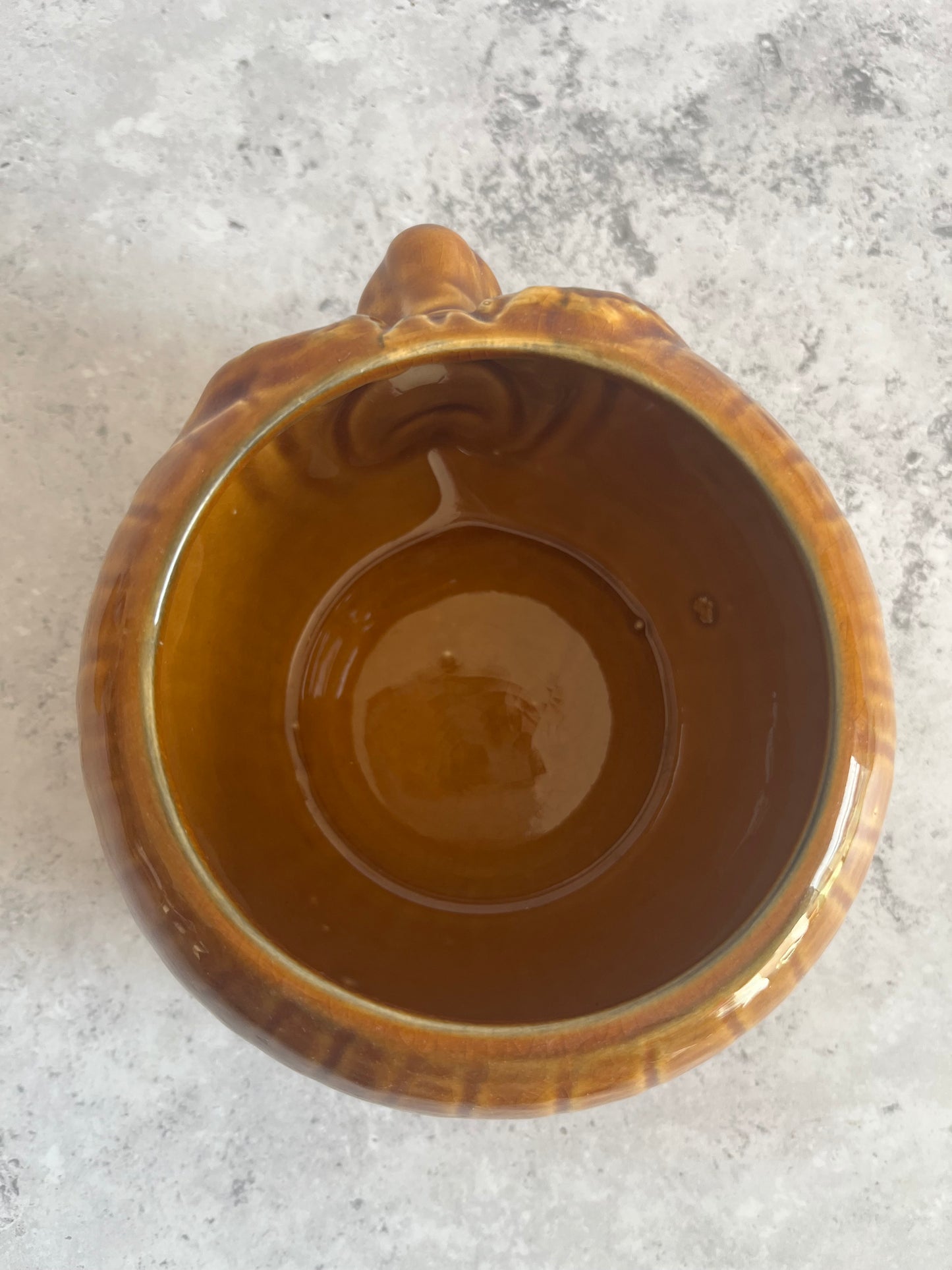 Vintage Crying Pickled Onion Pot Amber Glazed Retro Storage Jar Ceramic