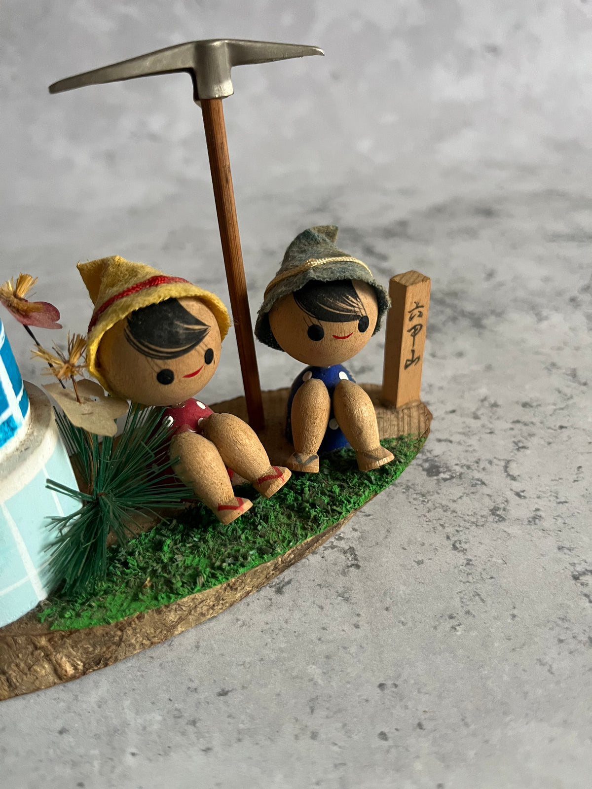 Vintage Kokeshi Hiking Japanese Folk Art Mount Rokkō Souvenir Wooden Ornament