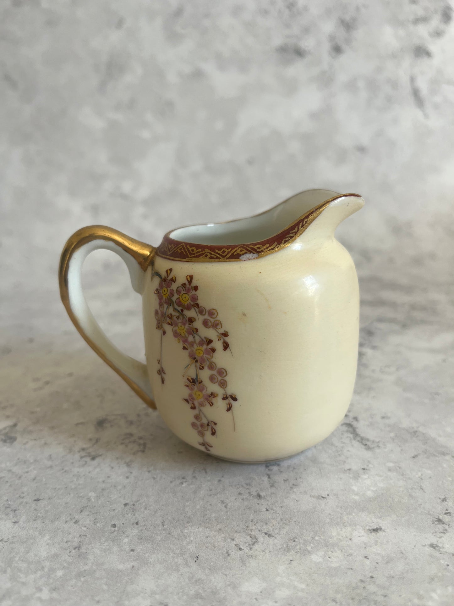Vintage Japanese Kutani Coffee Pot & Creamer Cherry Blossom Scene Teapot