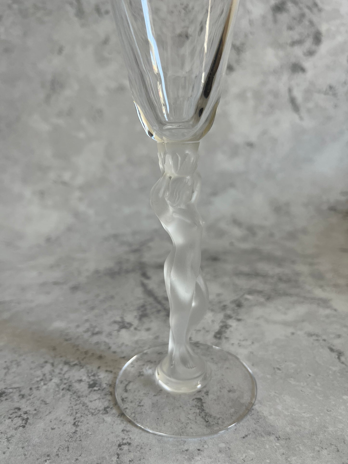 French Bayel Crystal Nude Frosted Venus Stem Champagne Flutes Set Of 6