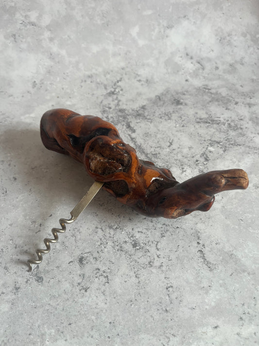 Vintage Root Wood Handle Corkscrew Grape Vine Retro Barware