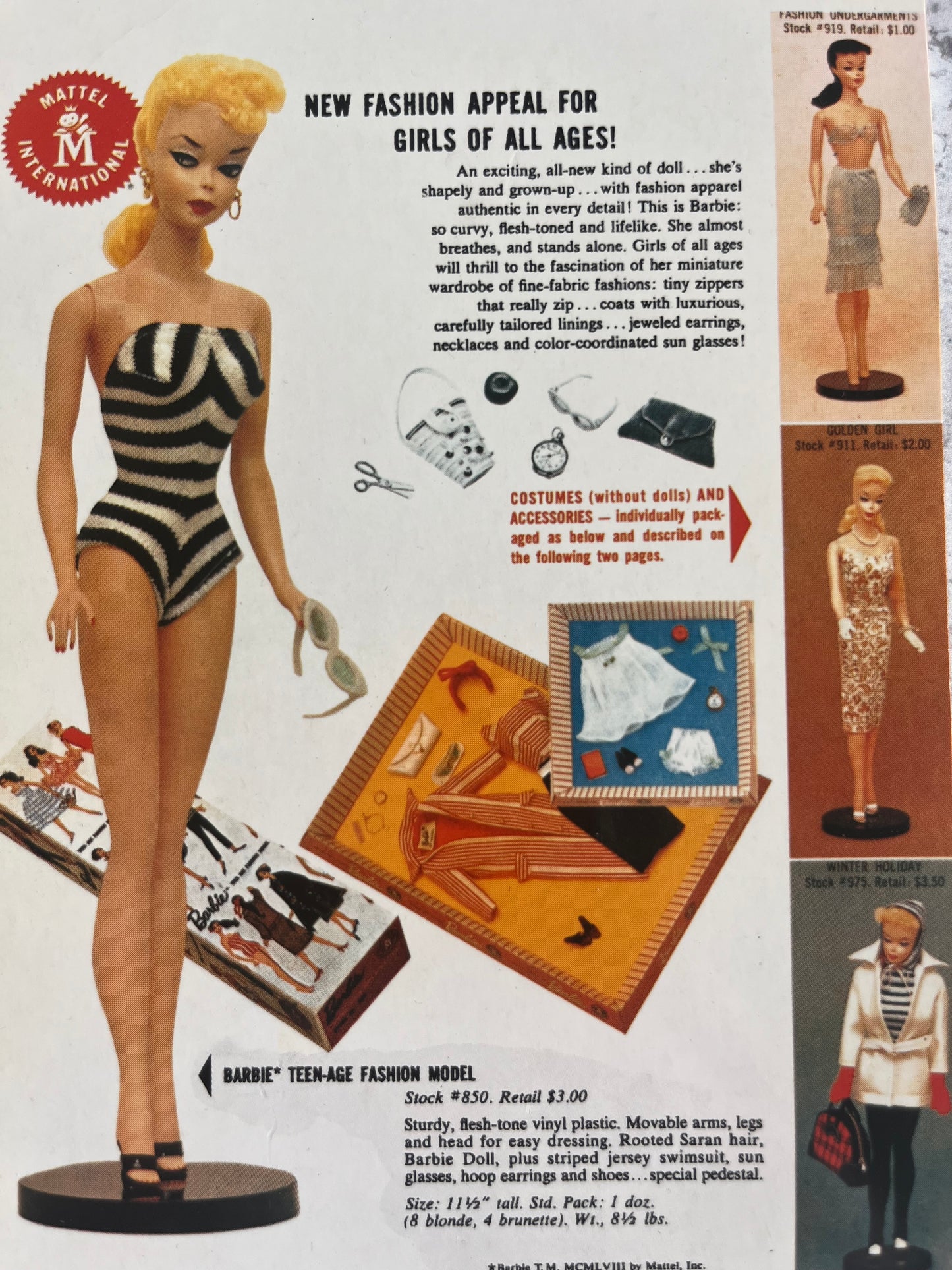 Vintage 1997 Nostalgic Barbie 1959 Catalogue Advertisement Blank Postcard