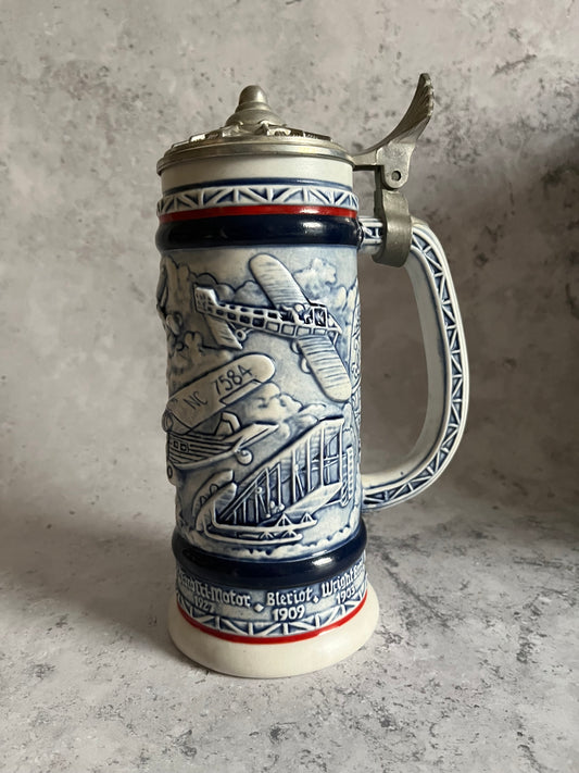 Vintage Avon Handcrafted Aviation Themed Stein 1981 Tankard With Lid