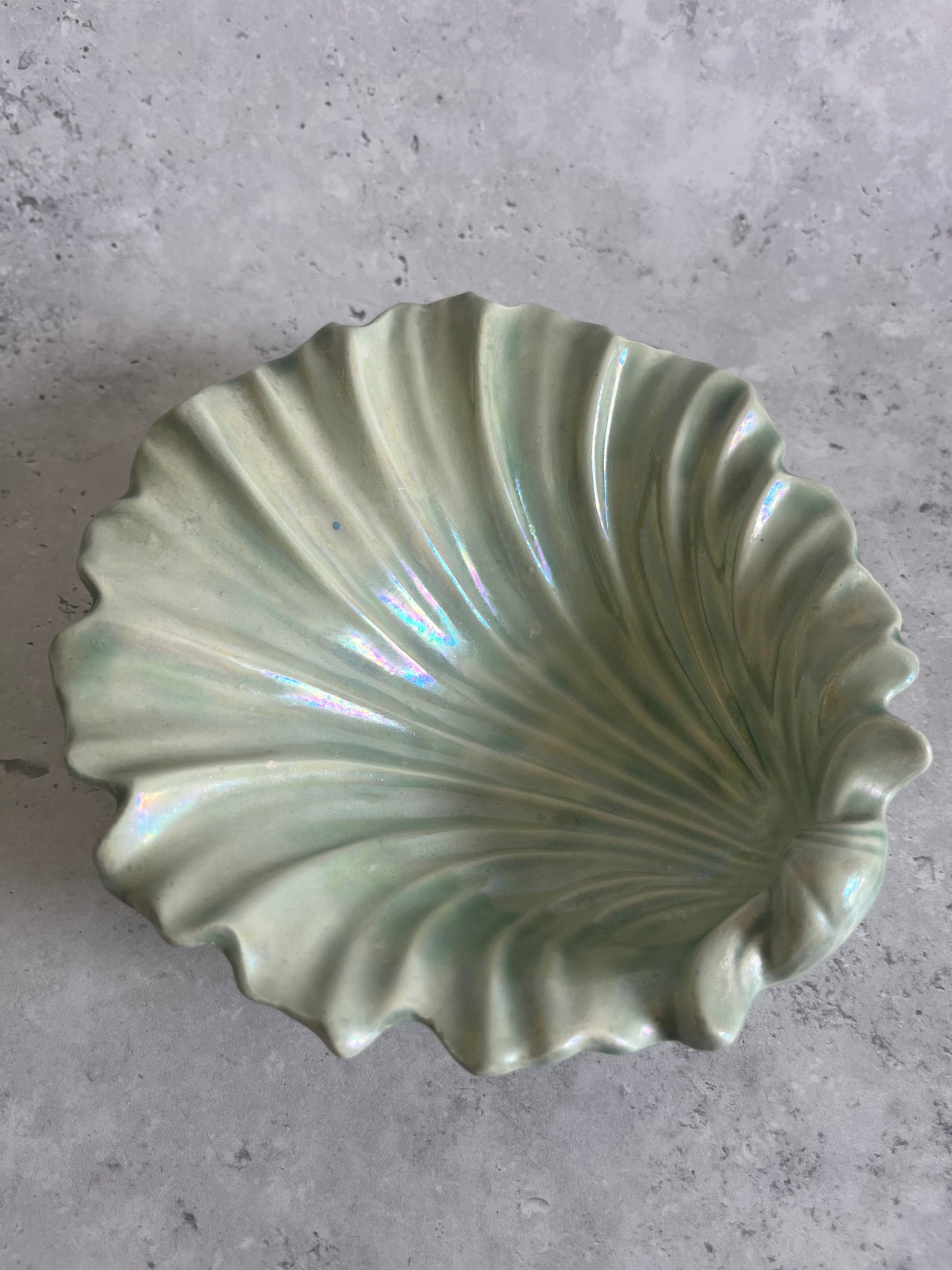 Studio Pottery Pale Green Iridescent Shell Shaped Bon Bon Dish
