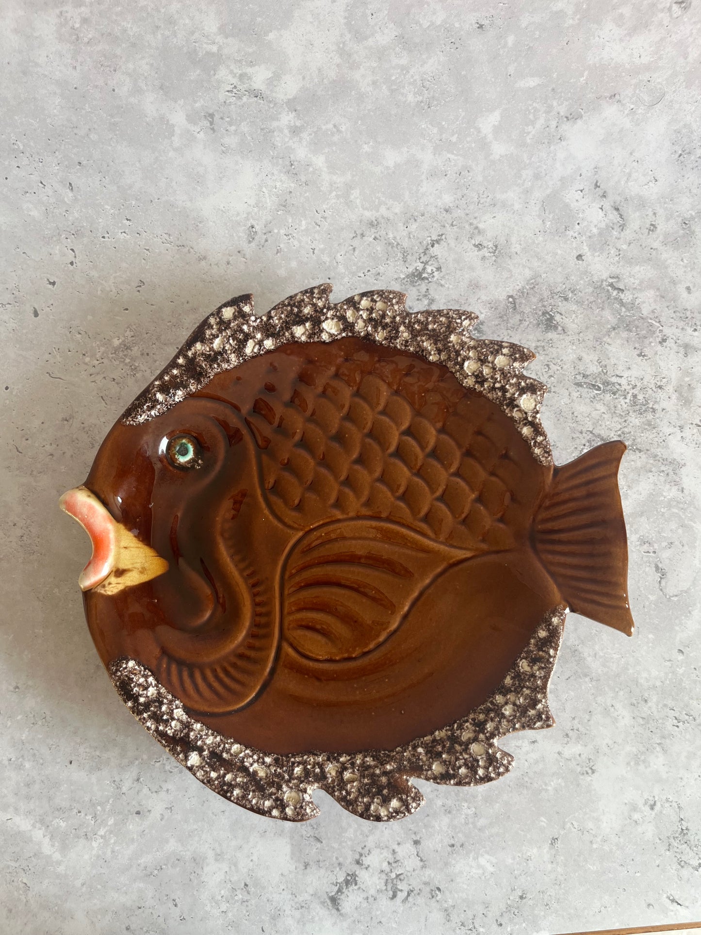 Vallaruis Pottery Decorative Fish Plate Mid Century Wall Decor Retro Serving Dish