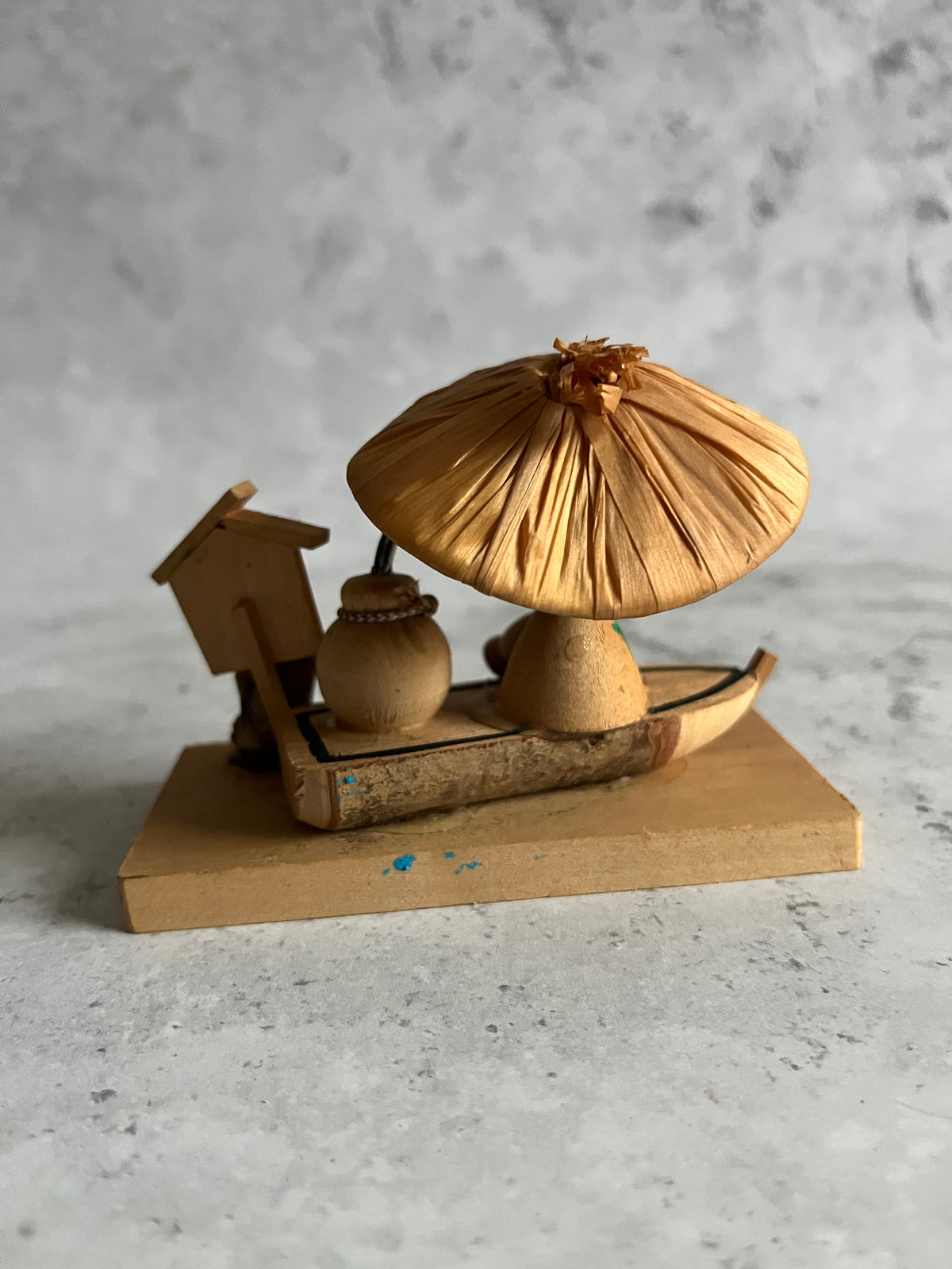 Vintage Kokeshi Fisherman  Japanese Folk Art Kanzanji Souvenir Wooden Ornament