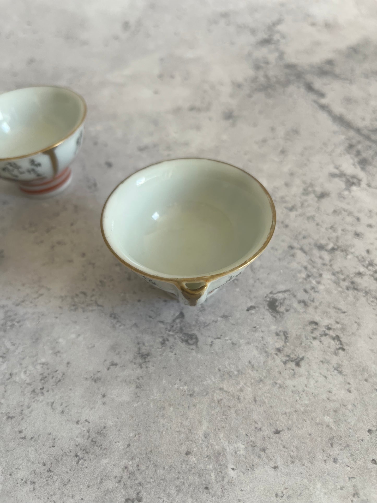Vintage Japanese Kutani Set Of 5 Whistling Sake Cups Seated Figure Design