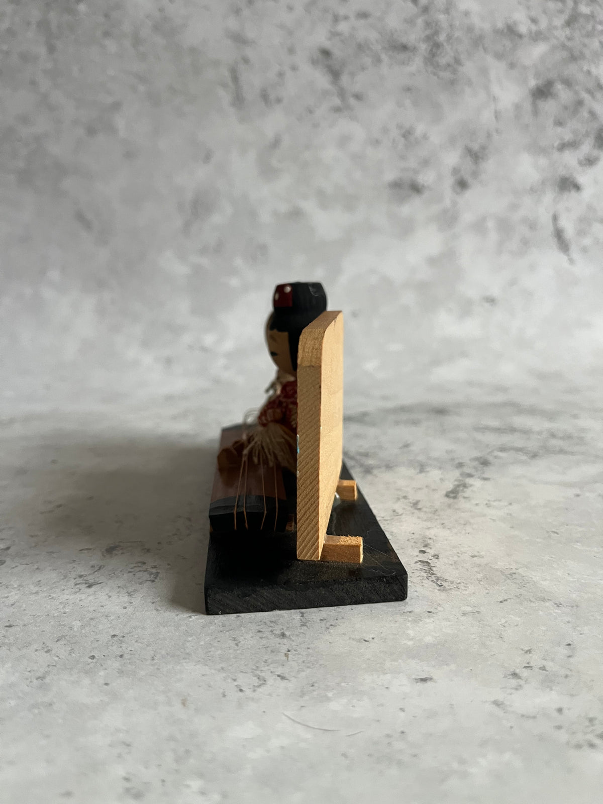 Vintage Kokeshi Pair With Koto Instrument Okichi Japanese Folk Art