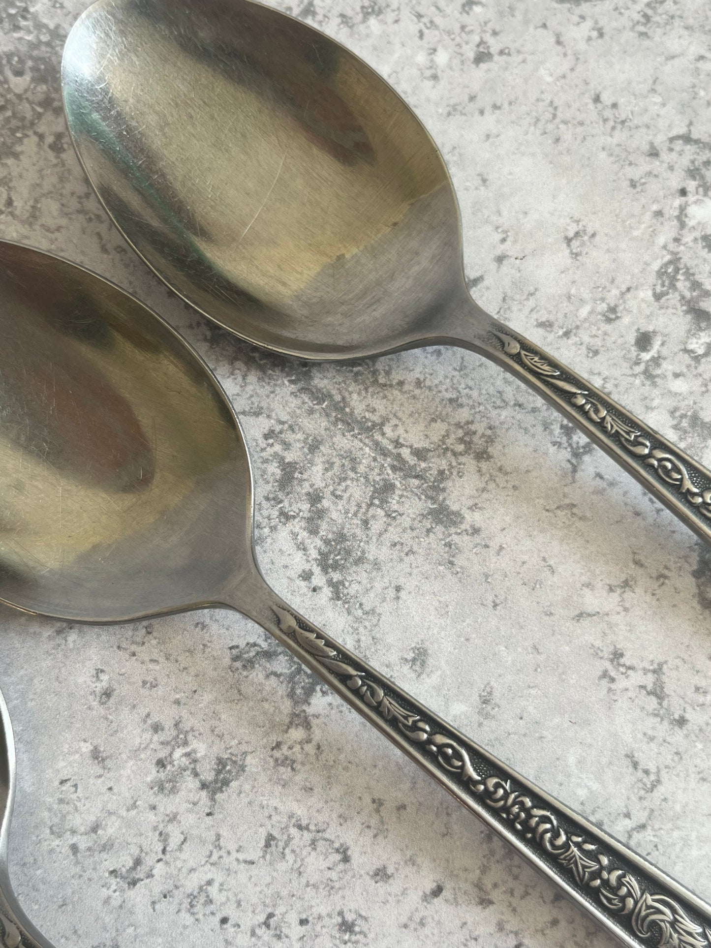 Vintage Korean Scroll Design Set Of 4 Table Spoons Stainless Steel Retro Cutlery