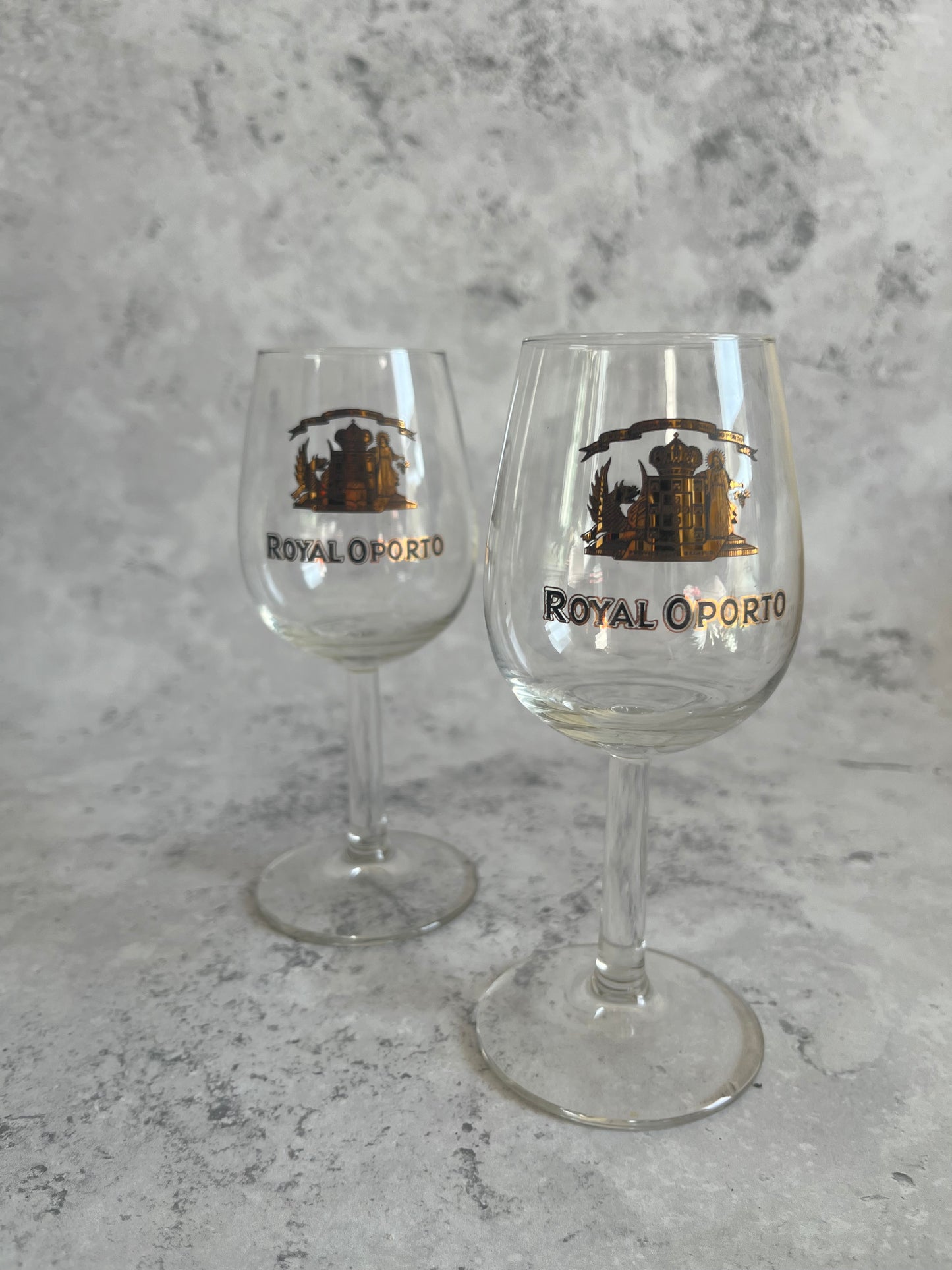Vintage Royal Oporto Set Of 2 Clear Glass Port Glasses Gilt Detail