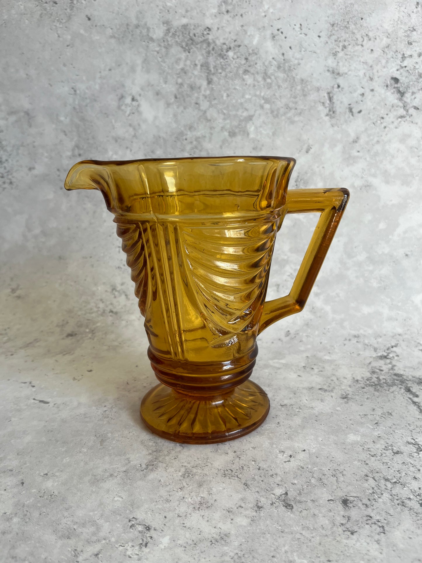 Sowerby Pressed Amber Glass Water Jug Art Deco Pitcher 1930’s Glassware