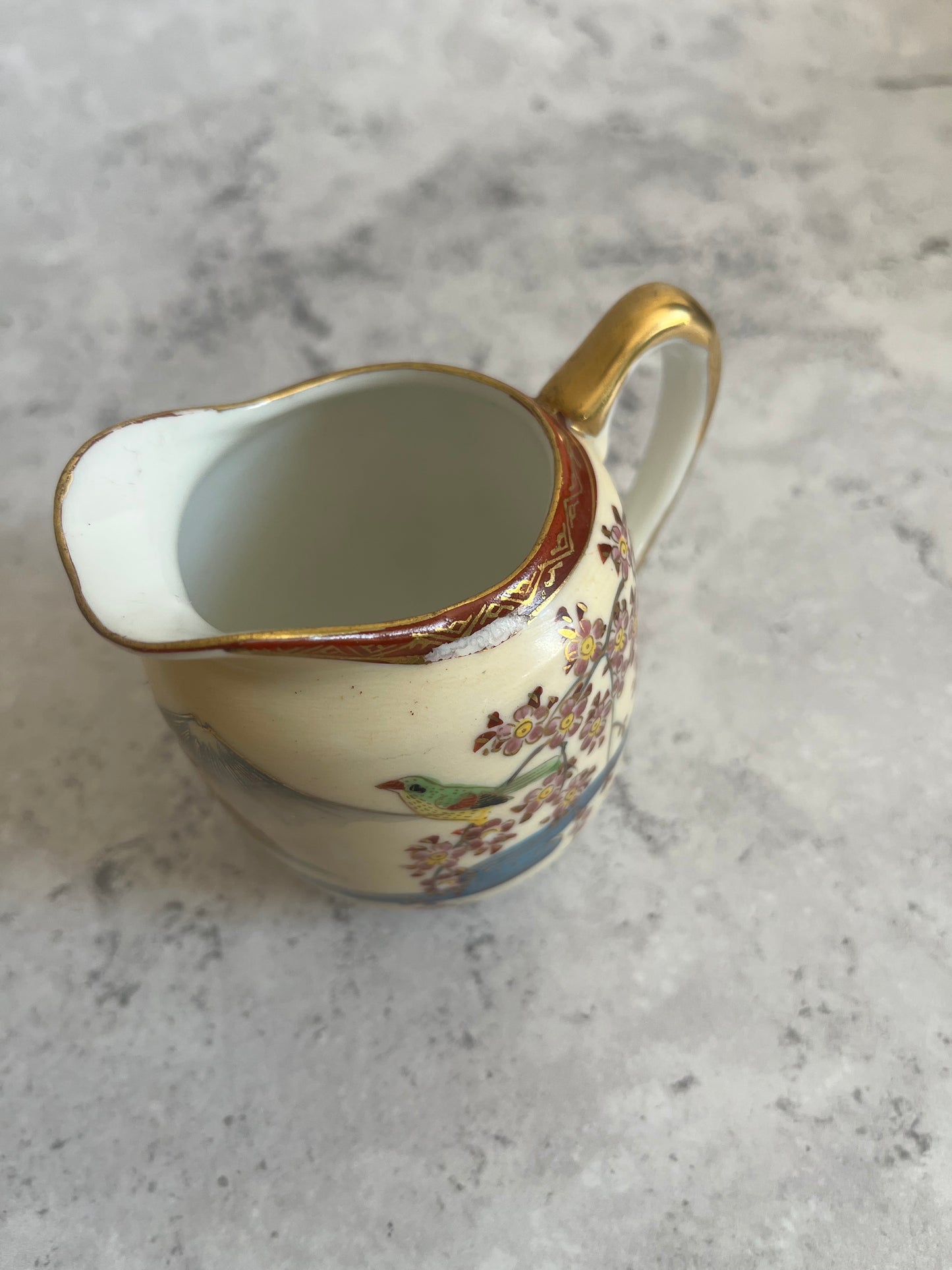 Vintage Japanese Kutani Coffee Pot & Creamer Cherry Blossom Scene Teapot
