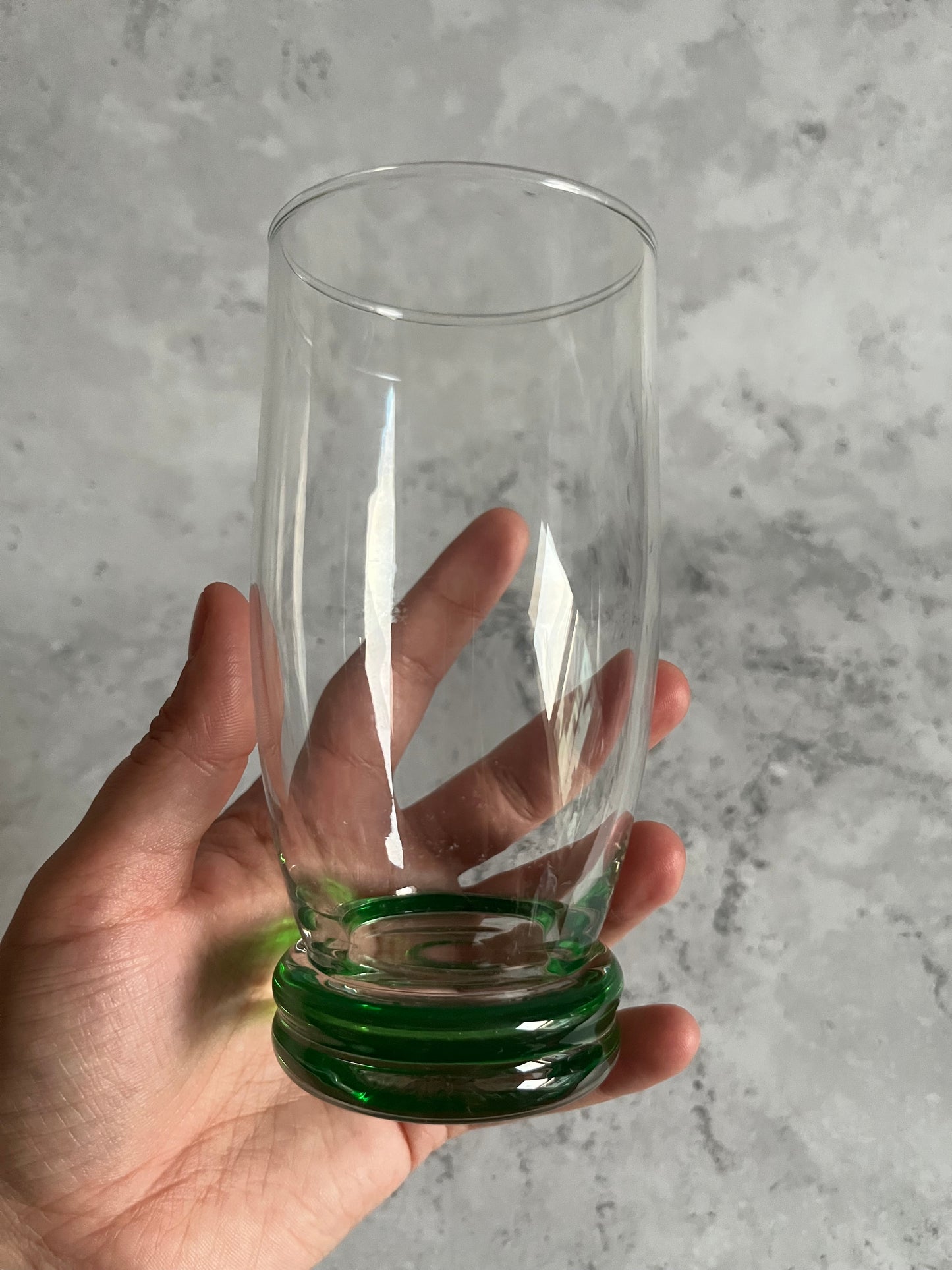 Vintage French Set Of 7 Green Water Glasses Tumblers 13cm High
