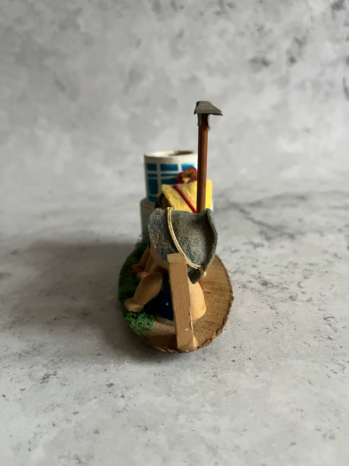 Vintage Kokeshi Hiking Japanese Folk Art Mount Rokkō Souvenir Wooden Ornament