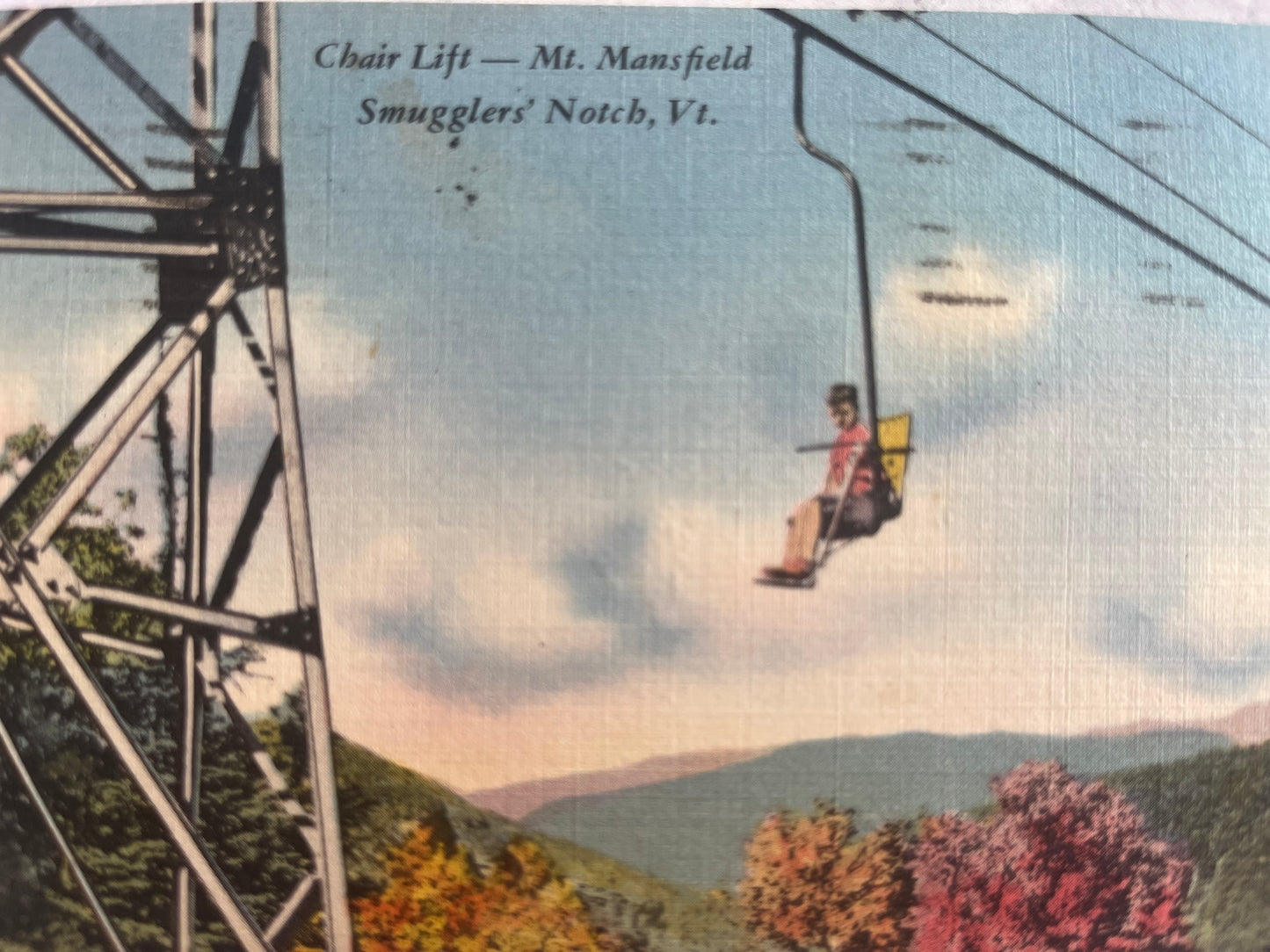 Vintage American Mt. Mansfield Smugglers Notch Vermont Chair Lift Souvenir Blank Postcard