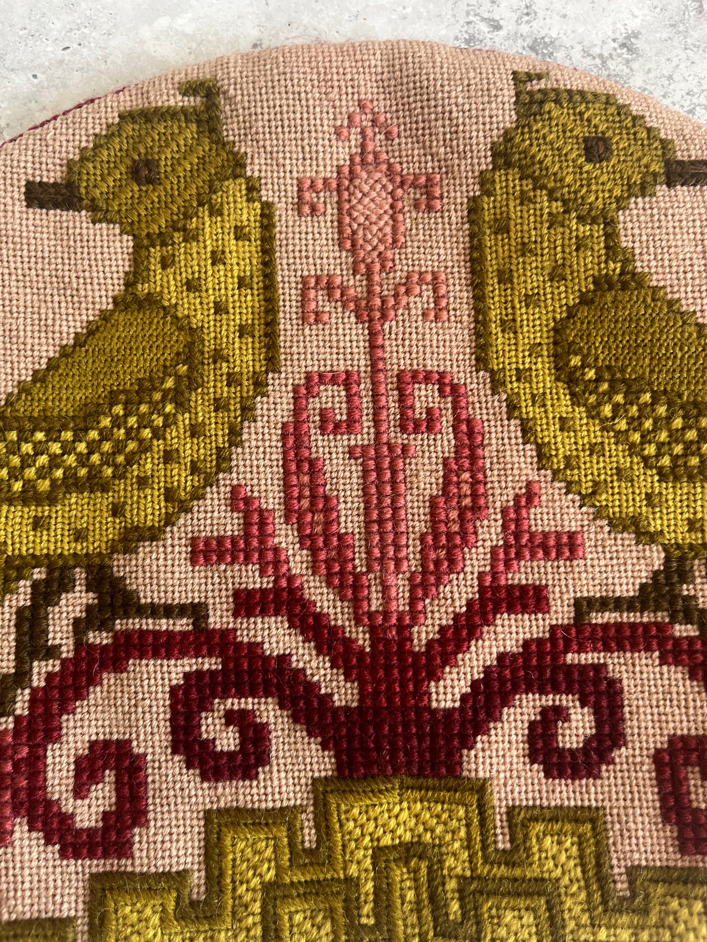 Vintage Pink Needlepoint Tea Cosy Satin Lined Traditional Bird Design