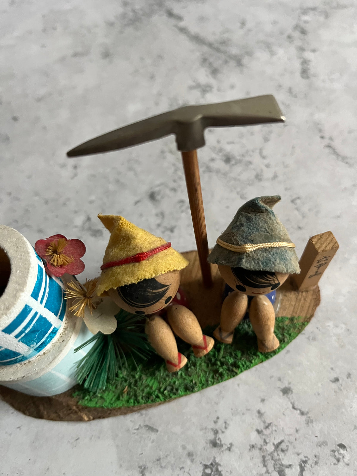Vintage Kokeshi Hiking Japanese Folk Art Mount Rokkō Souvenir Wooden Ornament